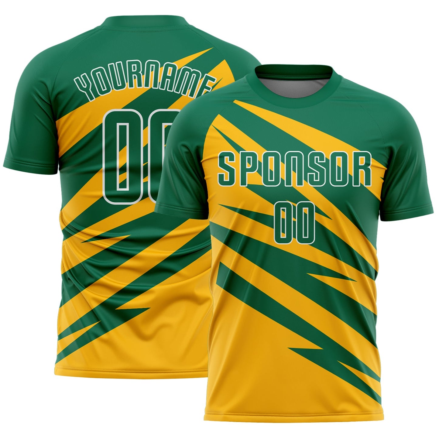 Custom Kelly Green Gold-White Abstract Line Sports Sublimation Soccer Uniform Jersey - Main View
