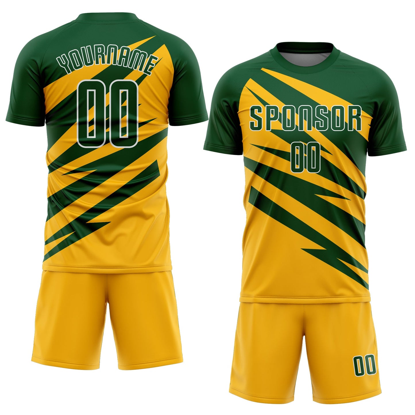 Custom Green Gold-White Abstract Line Sports Sublimation Soccer Uniform Jersey view 2