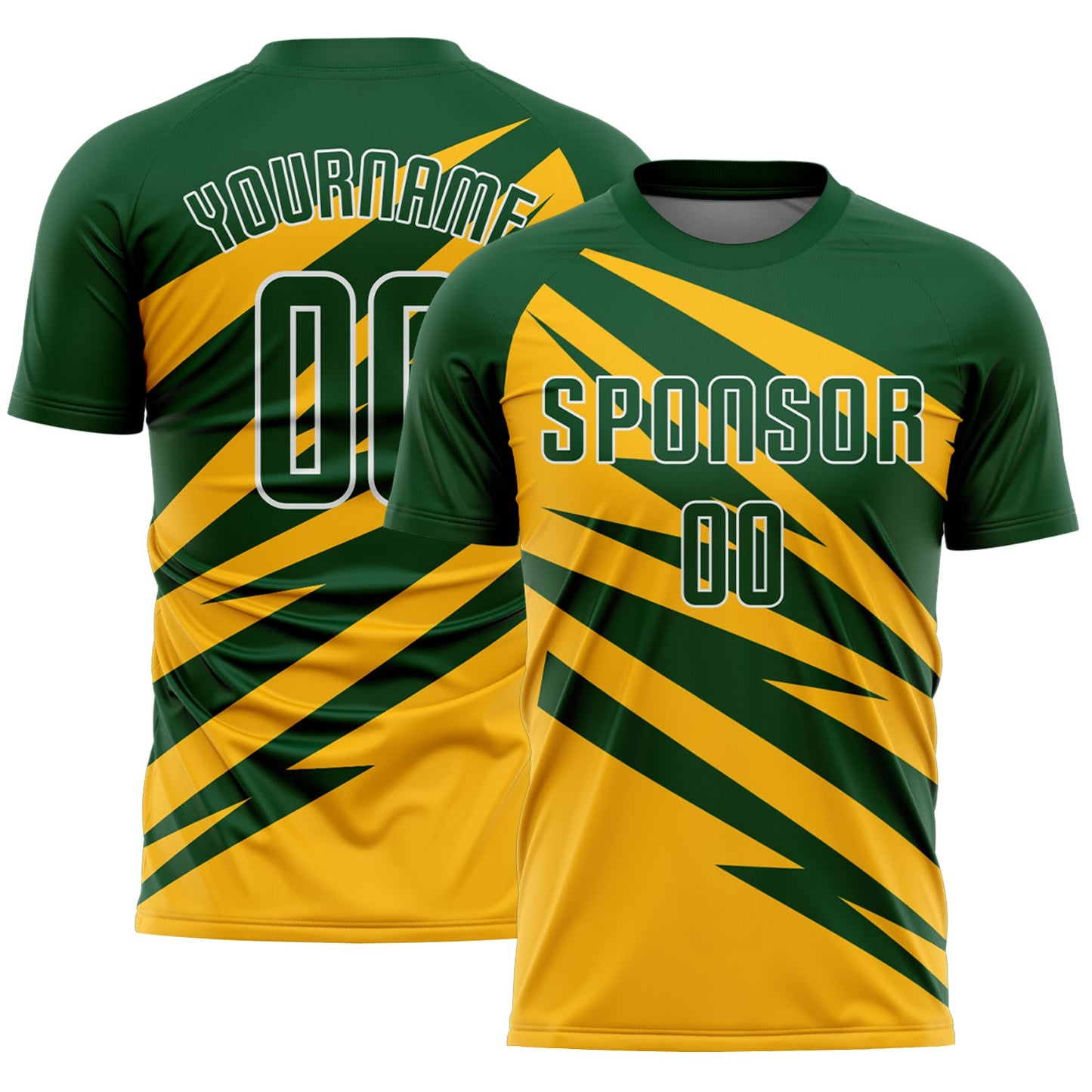 Custom Green Gold-White Abstract Line Sports Sublimation Soccer Uniform Jersey - Main View