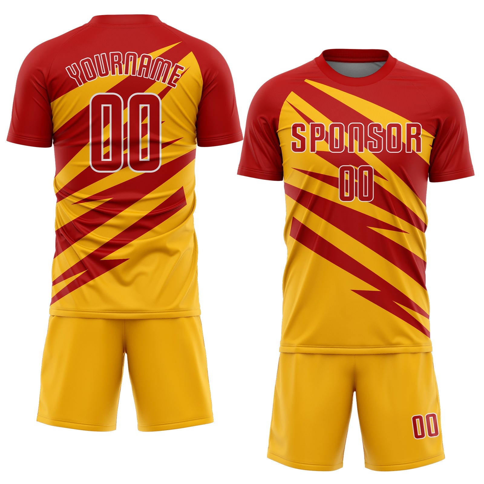 Custom Red Gold-White Abstract Line Sports Sublimation Soccer Uniform Jersey view 2