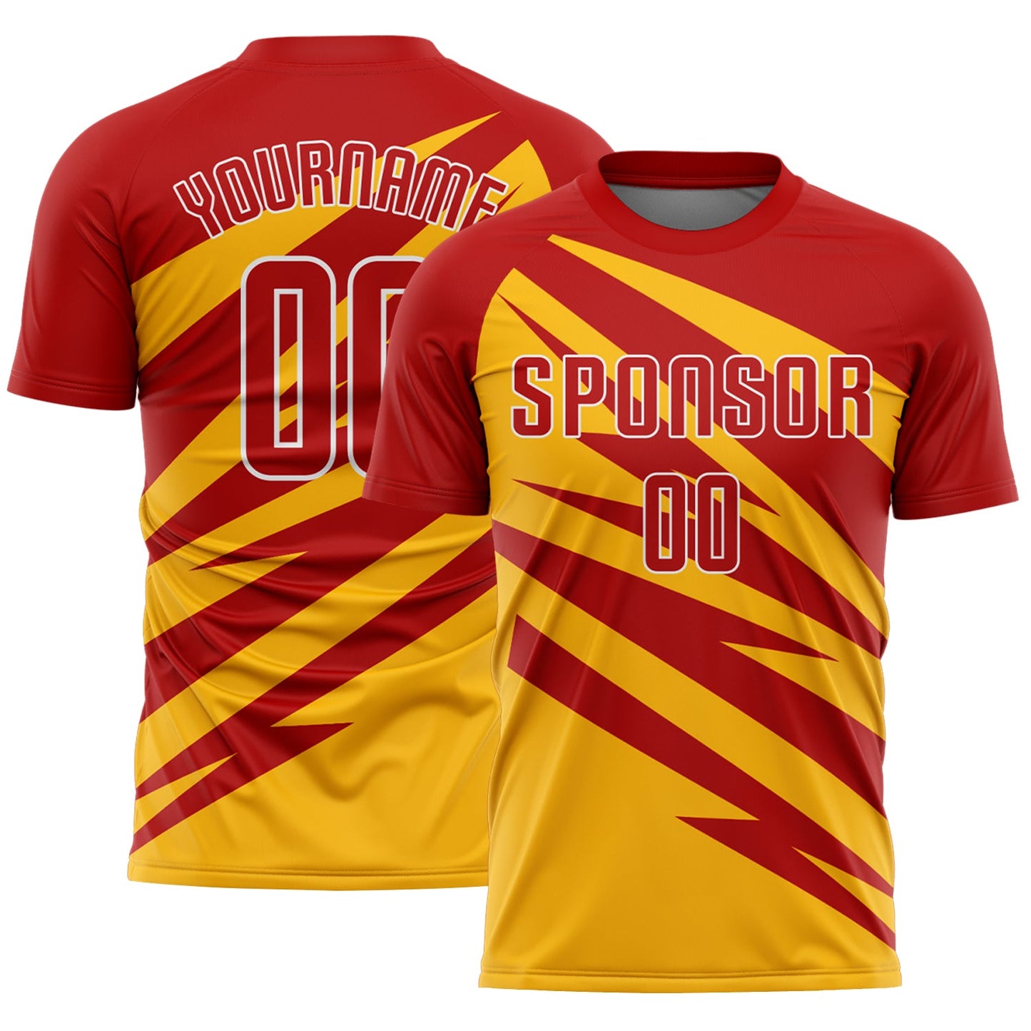 Custom Red Gold-White Abstract Line Sports Sublimation Soccer Uniform Jersey - Main View
