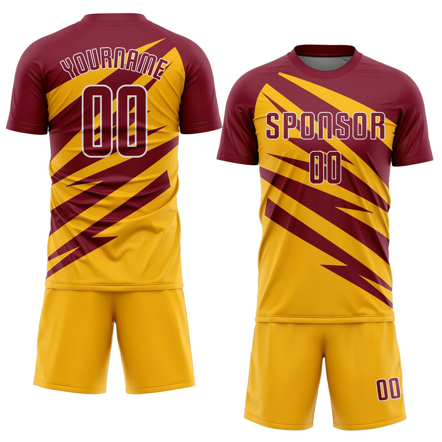 Custom Crimson Gold-White Abstract Line Sports Sublimation Soccer Uniform Jersey view 2
