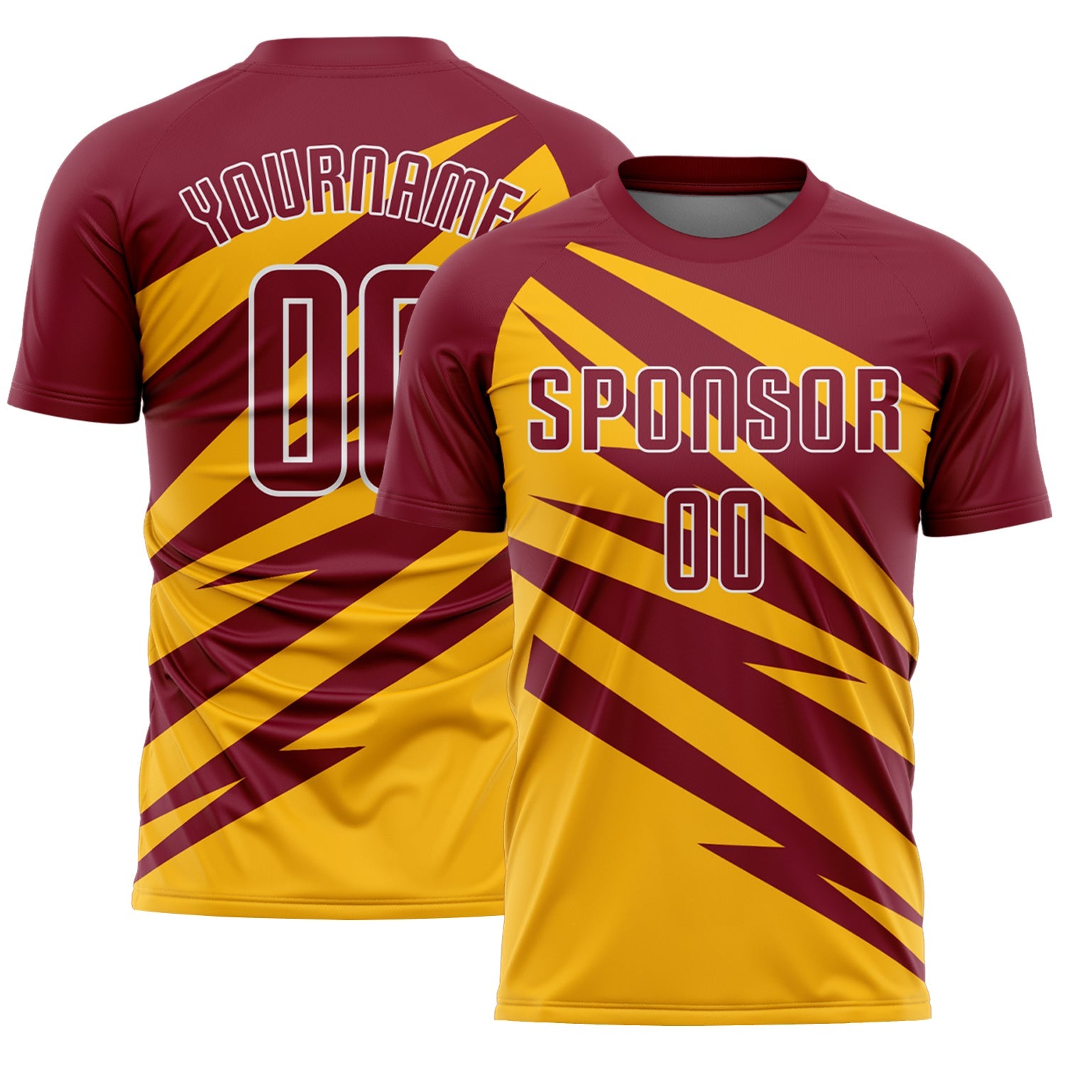 Custom Crimson Gold-White Abstract Line Sports Sublimation Soccer Uniform Jersey - Main View