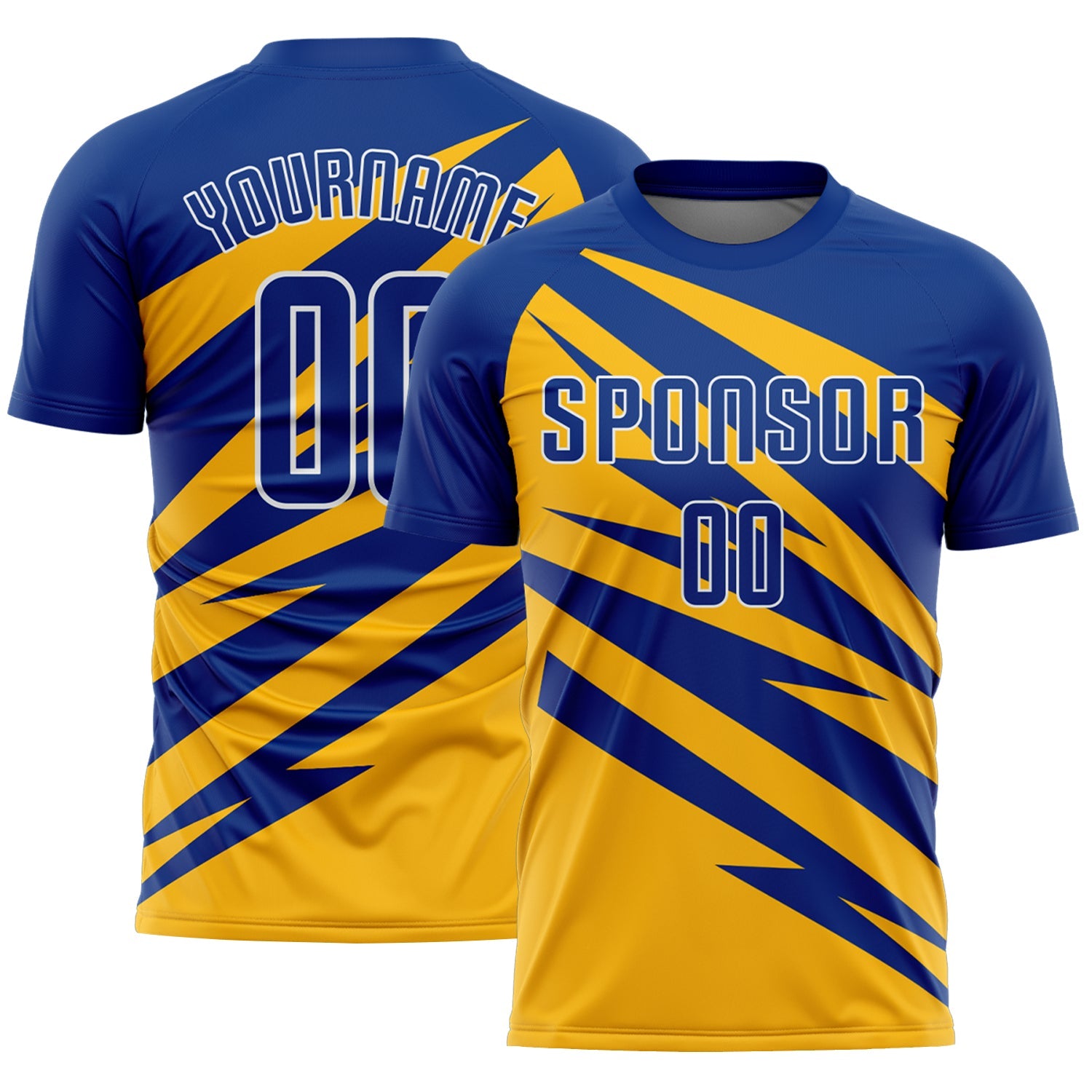 Custom Royal Gold-White Abstract Line Sports Sublimation Soccer Uniform Jersey - Main View