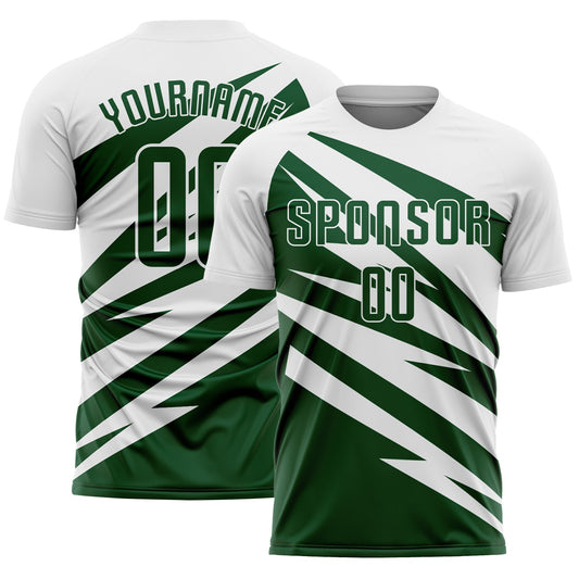 Custom White Green Abstract Line Sports Sublimation Soccer Uniform Jersey - Main View