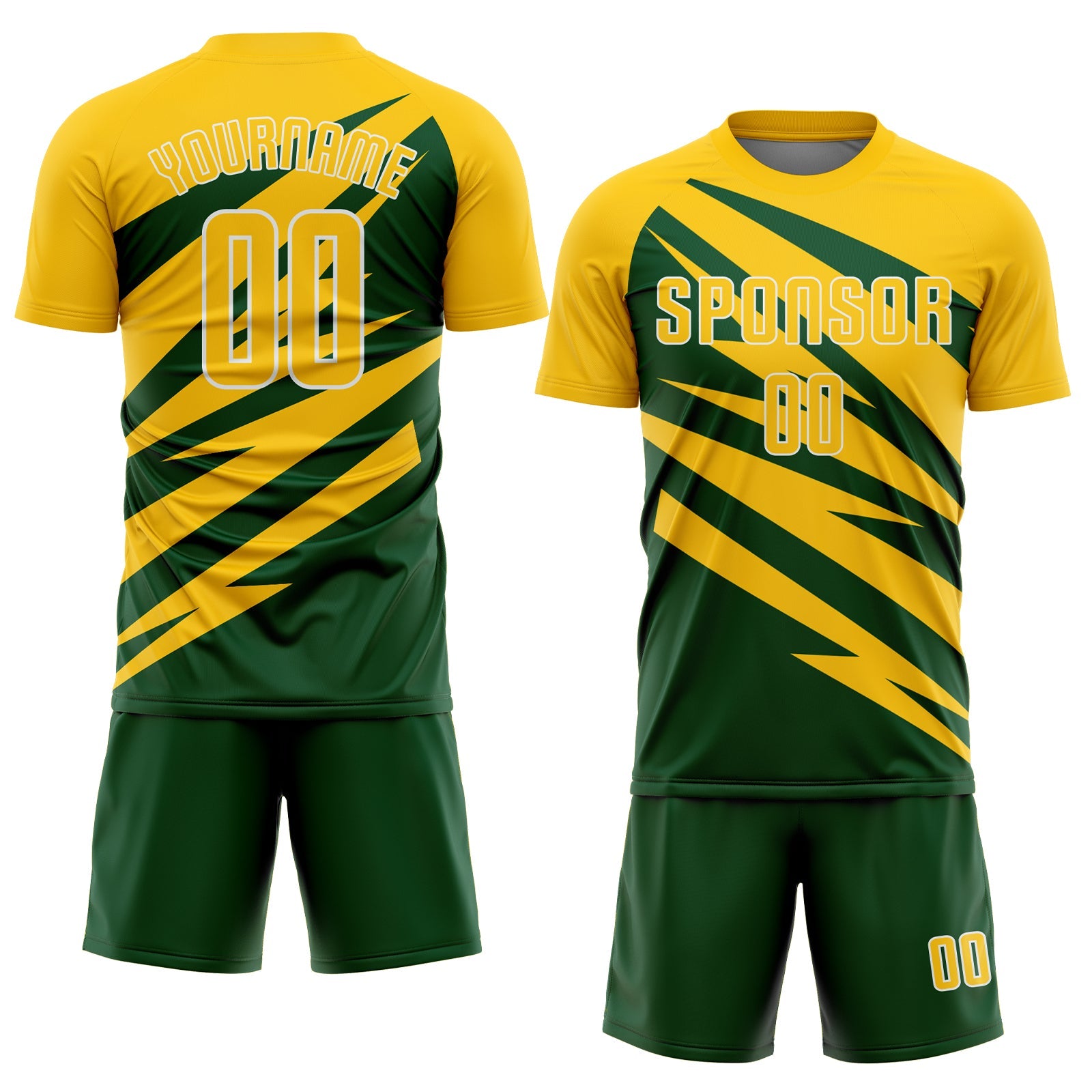 Custom Yellow Green-White Abstract Line Sports Sublimation Soccer Uniform Jersey view 2