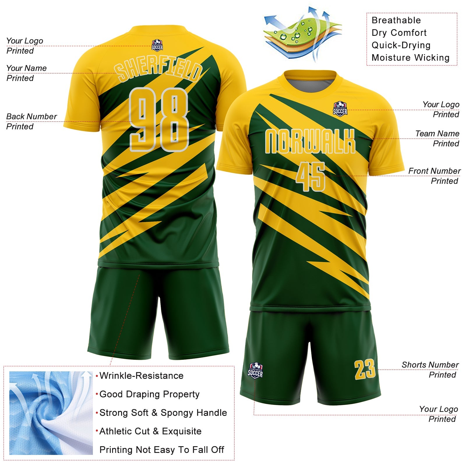 Custom Yellow Green-White Abstract Line Sports Sublimation Soccer Uniform Jersey view 4