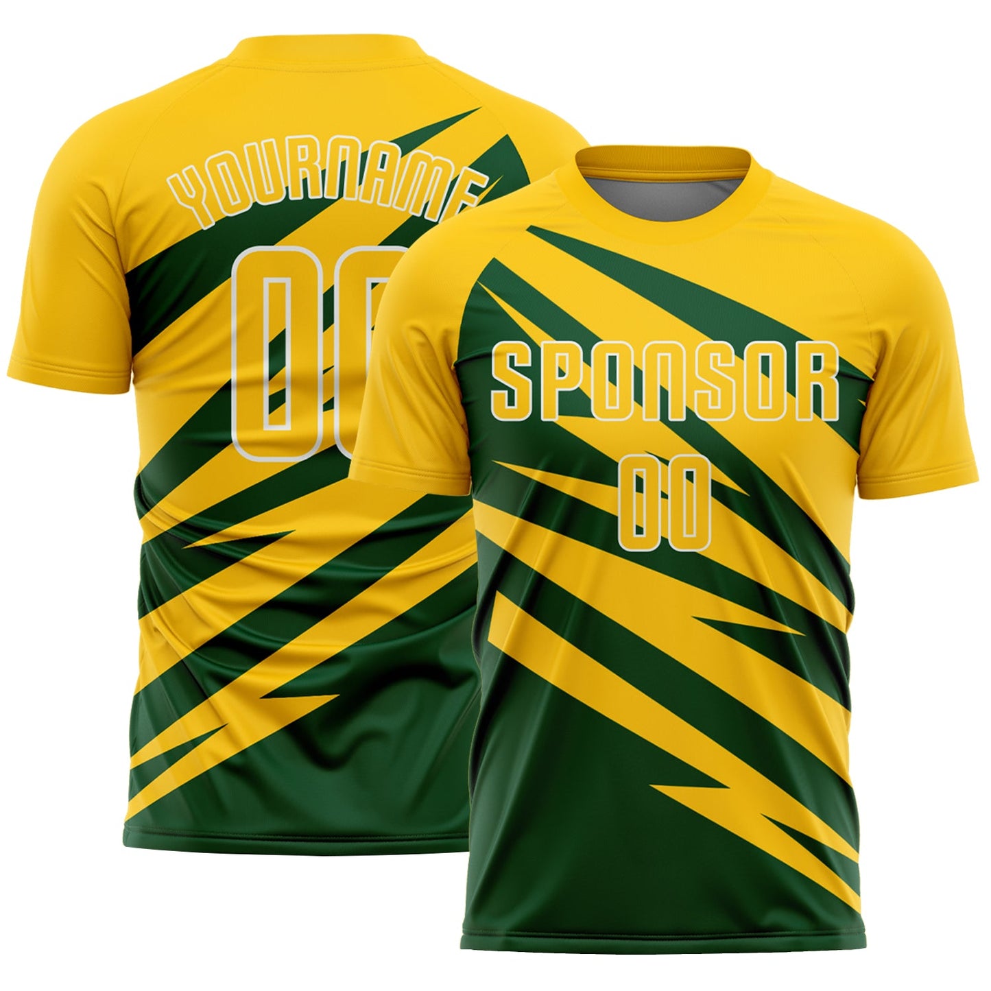 Custom Yellow Green-White Abstract Line Sports Sublimation Soccer Uniform Jersey - Main View