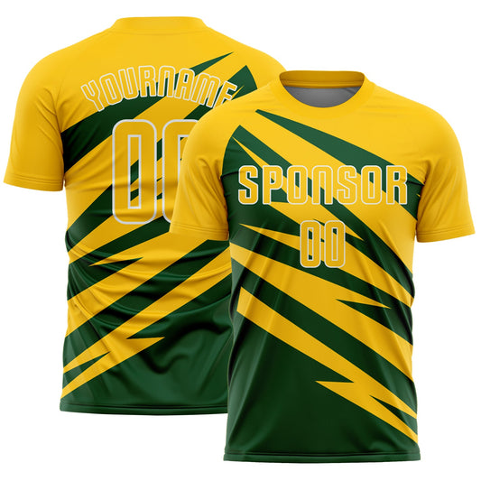 Custom Yellow Green-White Abstract Line Sports Sublimation Soccer Uniform Jersey - Main View