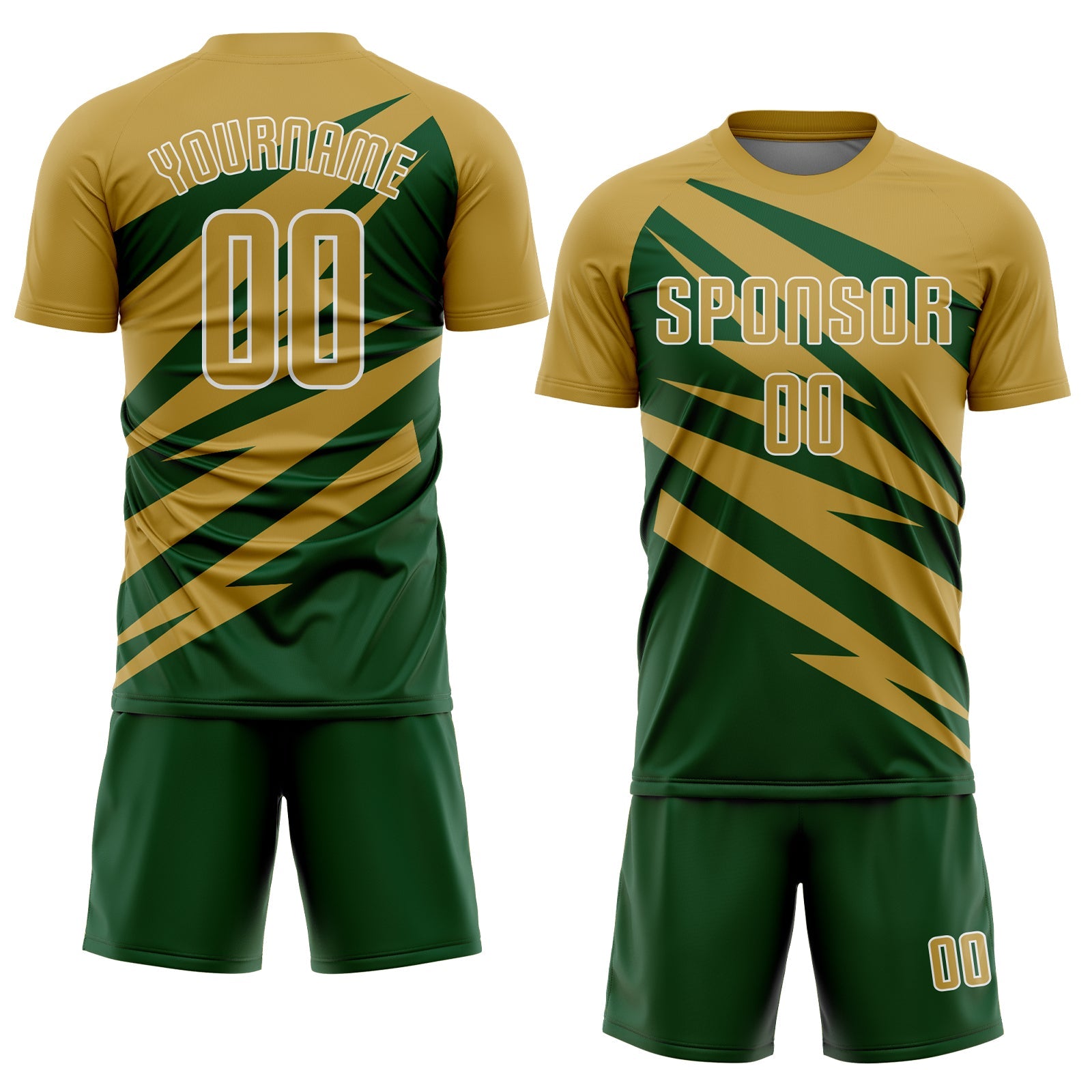 Custom Old Gold Green-White Abstract Line Sports Sublimation Soccer Uniform Jersey view 2