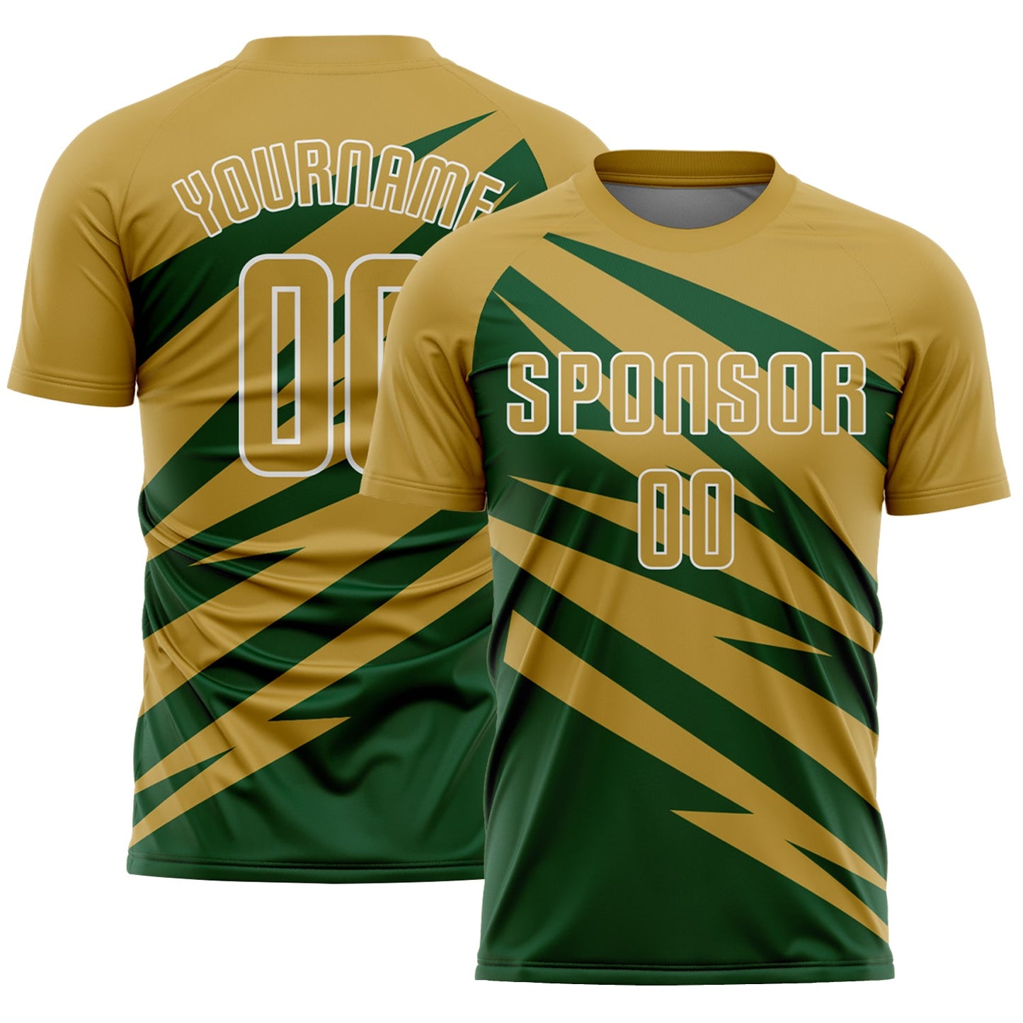 Custom Old Gold Green-White Abstract Line Sports Sublimation Soccer Uniform Jersey - Main View
