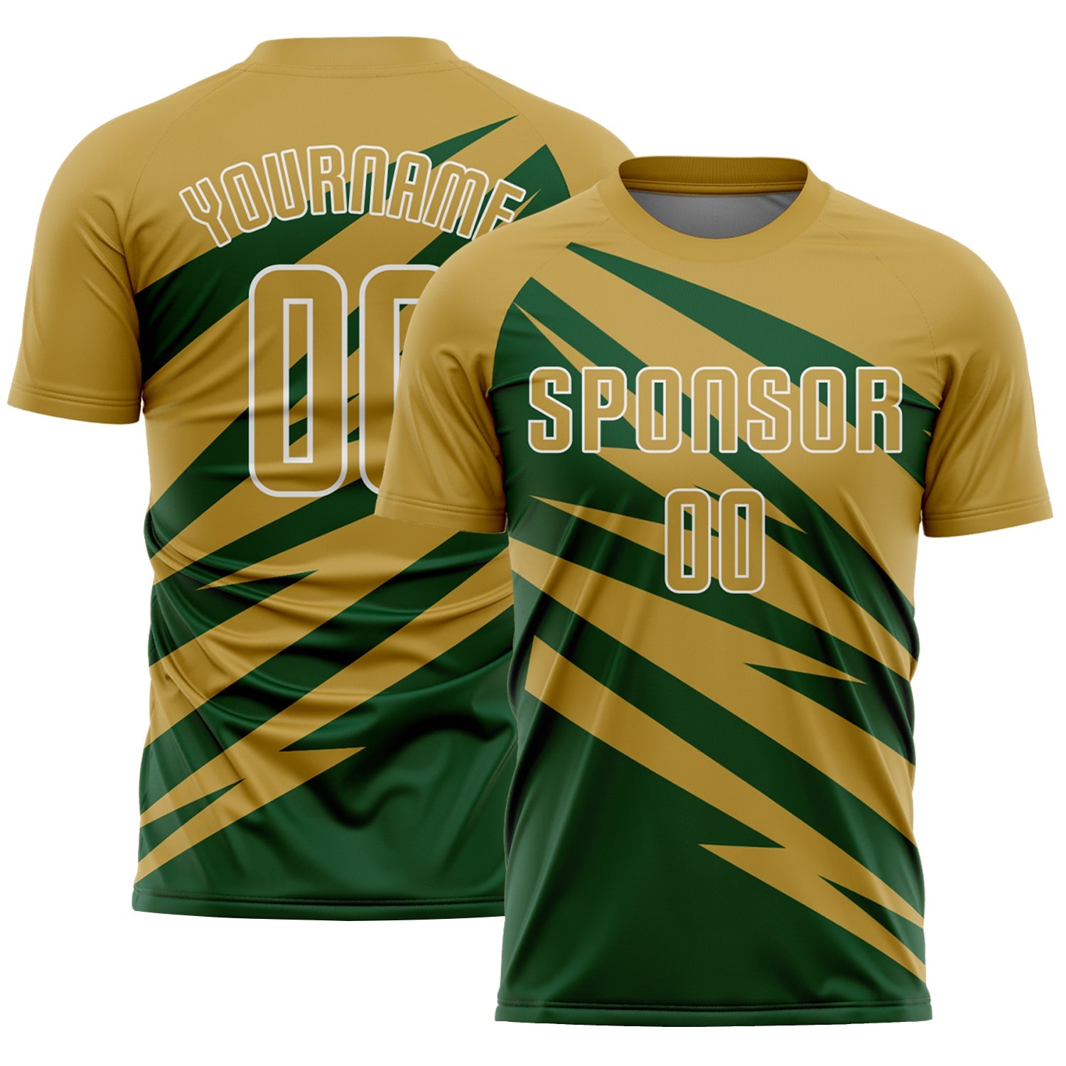 Custom Old Gold Green-White Abstract Line Sports Sublimation Soccer Uniform Jersey - Main View