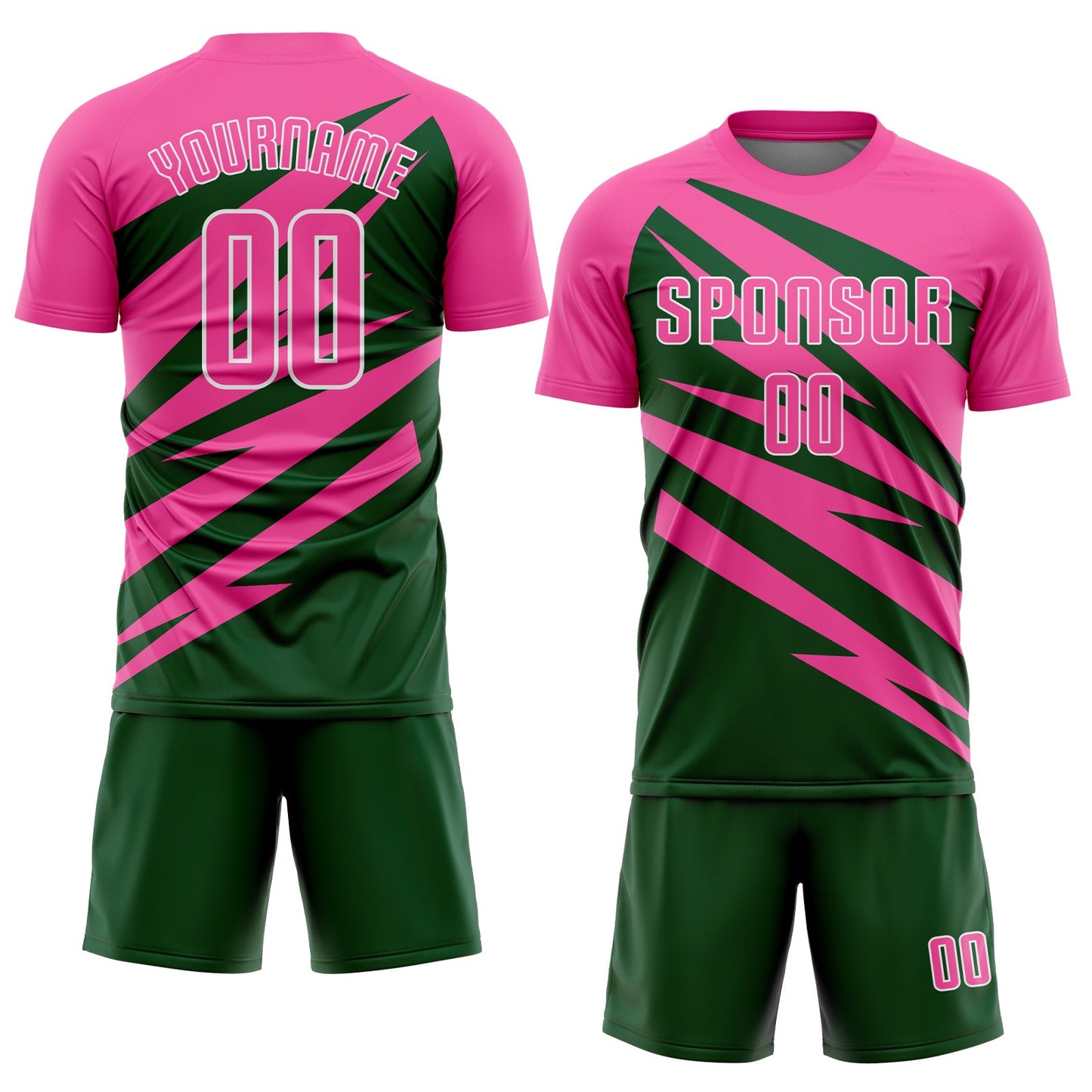 Custom Pink Green-White Abstract Line Sports Sublimation Soccer Uniform Jersey view 2