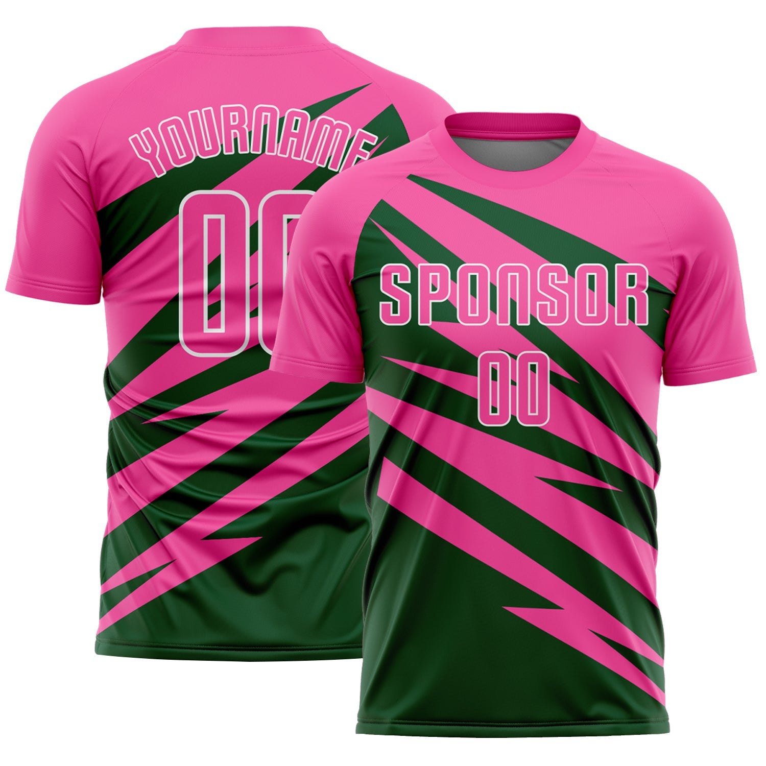 Custom Pink Green-White Abstract Line Sports Sublimation Soccer Uniform Jersey - Main View