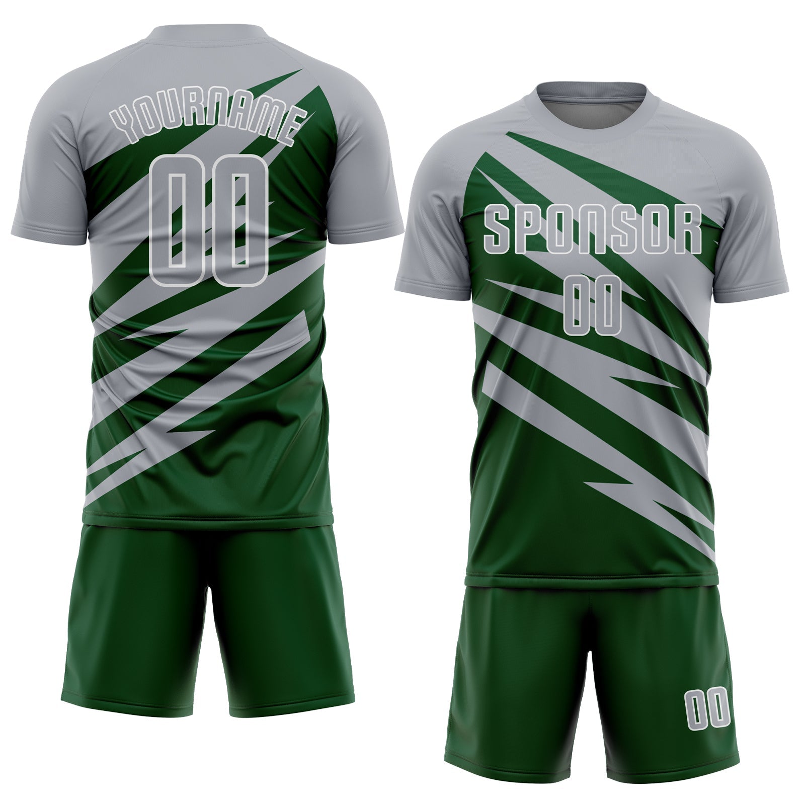 Custom Gray Green-White Abstract Line Sports Sublimation Soccer Uniform Jersey view 2
