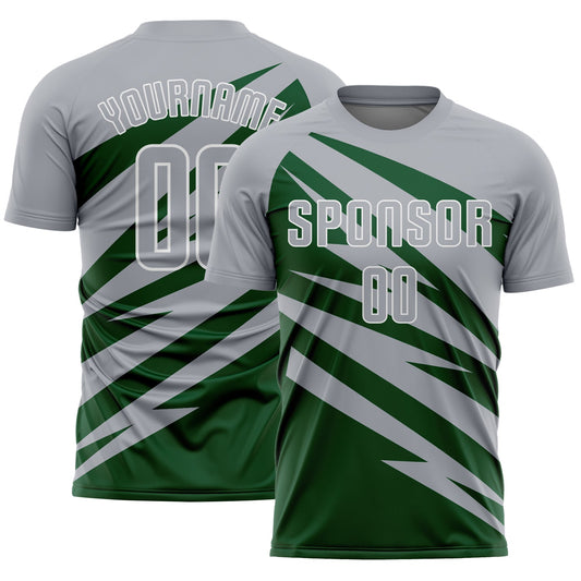 Custom Gray Green-White Abstract Line Sports Sublimation Soccer Uniform Jersey - Main View