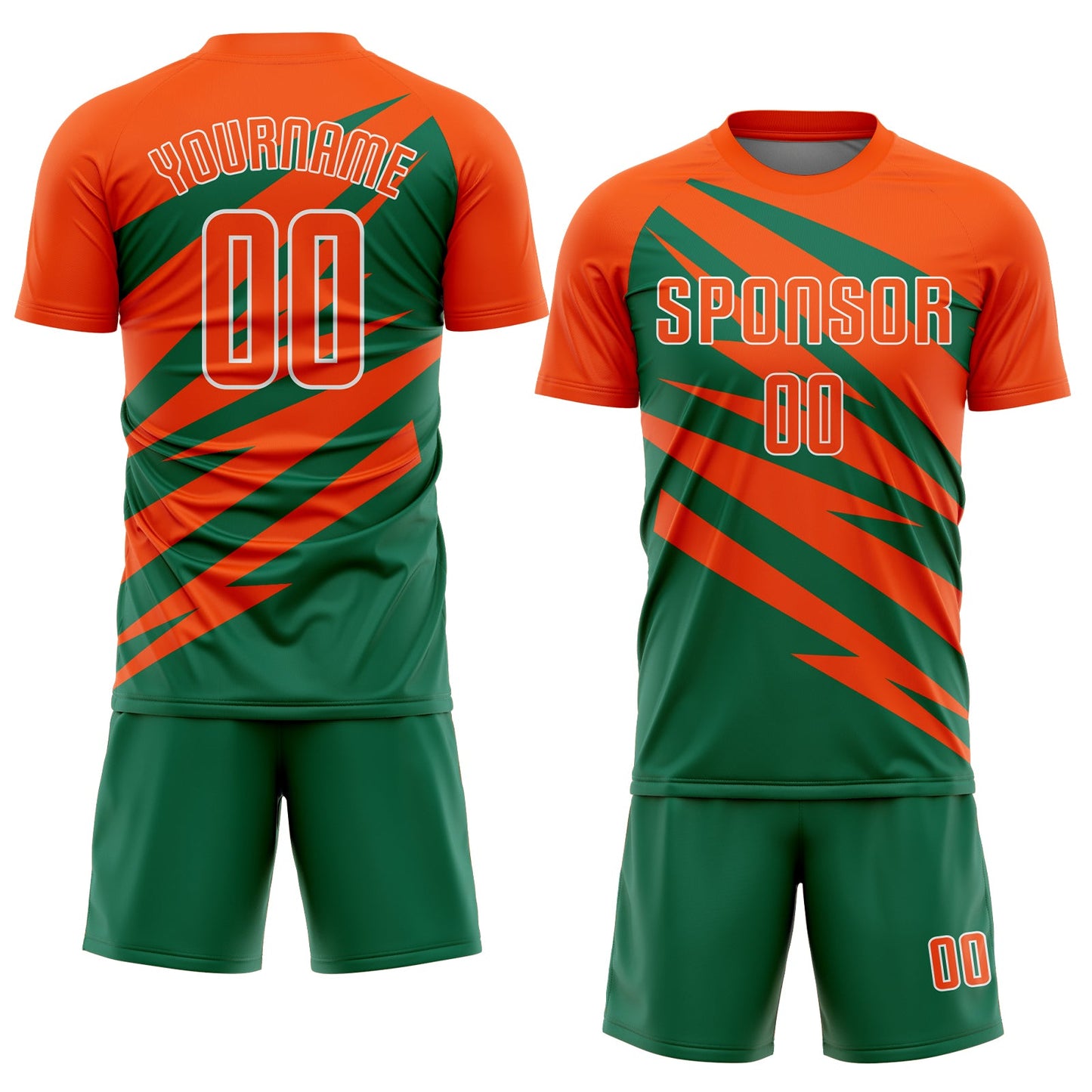 Custom Orange Kelly Green-White Abstract Line Sports Sublimation Soccer Uniform Jersey view 2
