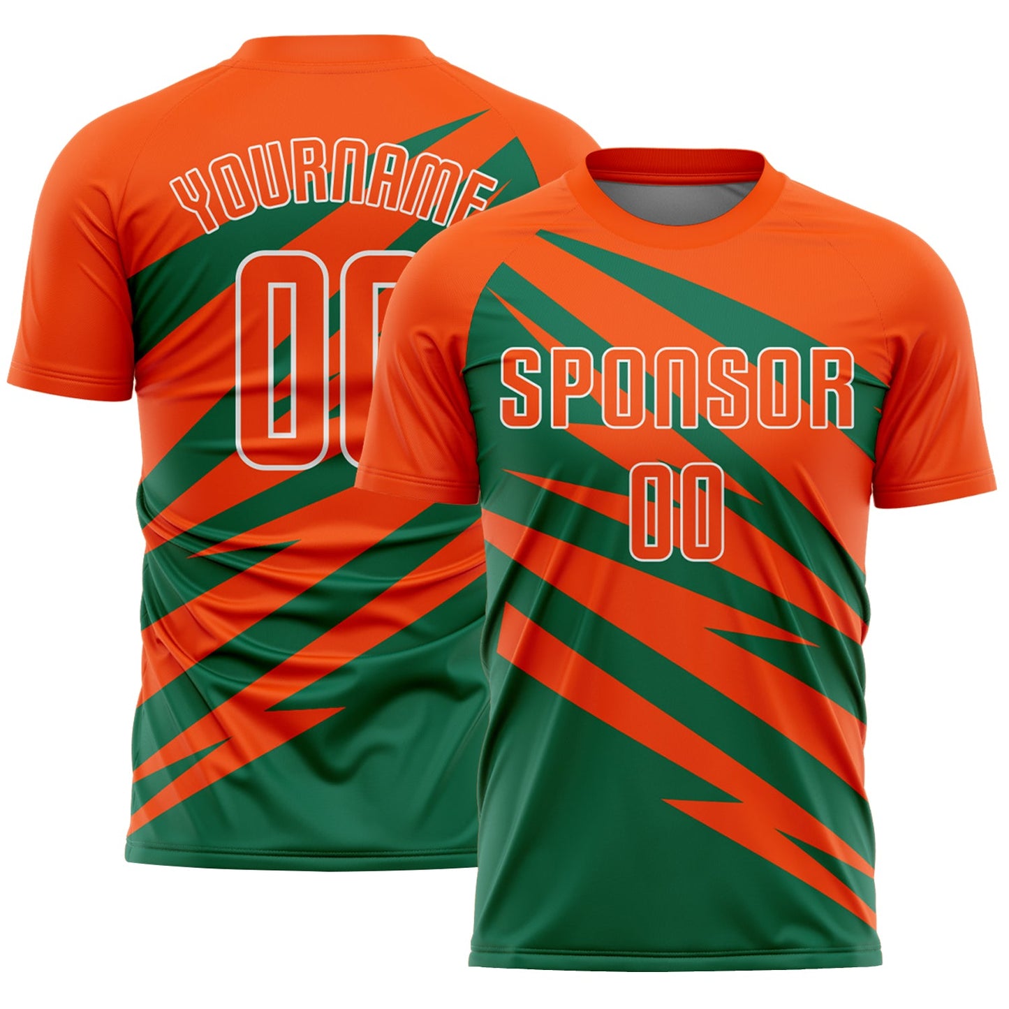 Custom Orange Kelly Green-White Abstract Line Sports Sublimation Soccer Uniform Jersey - Main View