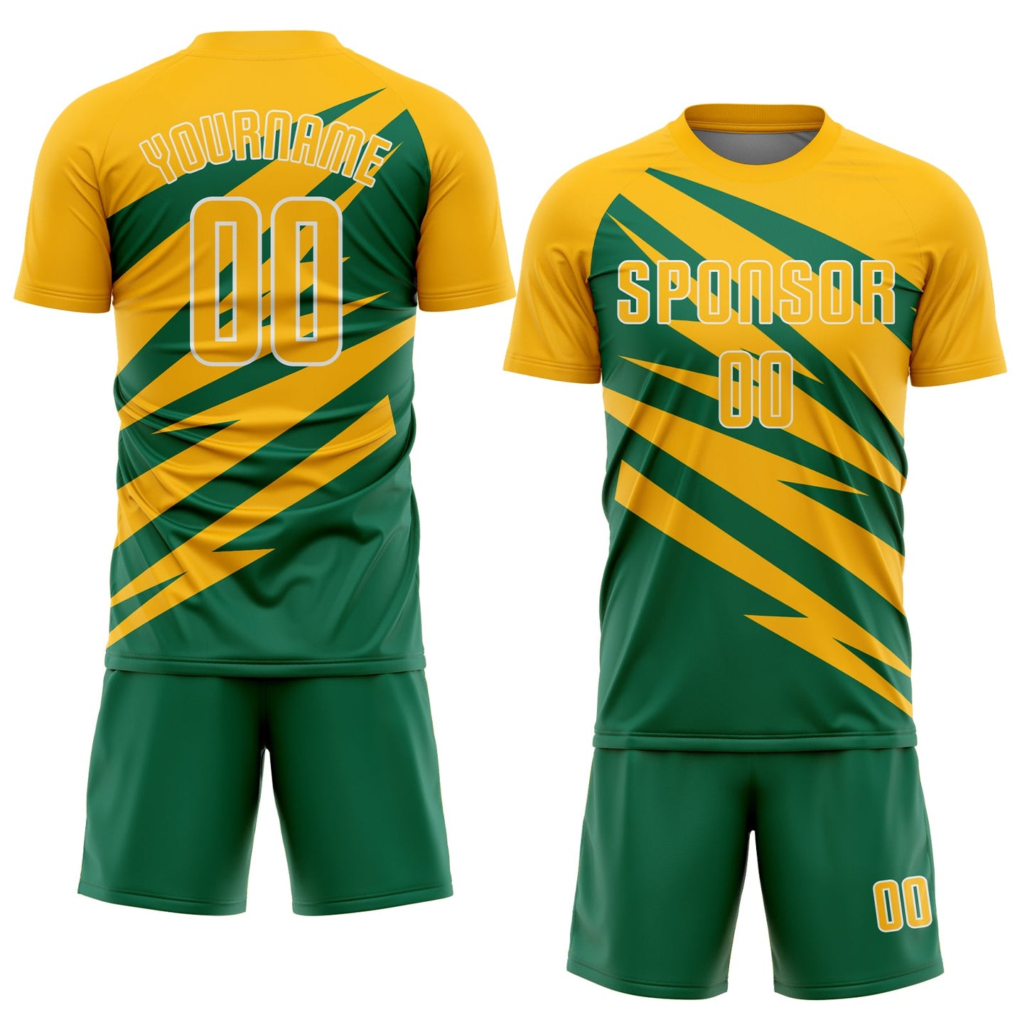 Custom Gold Kelly Green-White Abstract Line Sports Sublimation Soccer Uniform Jersey view 2