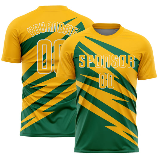 Custom Gold Kelly Green-White Abstract Line Sports Sublimation Soccer Uniform Jersey - Main View