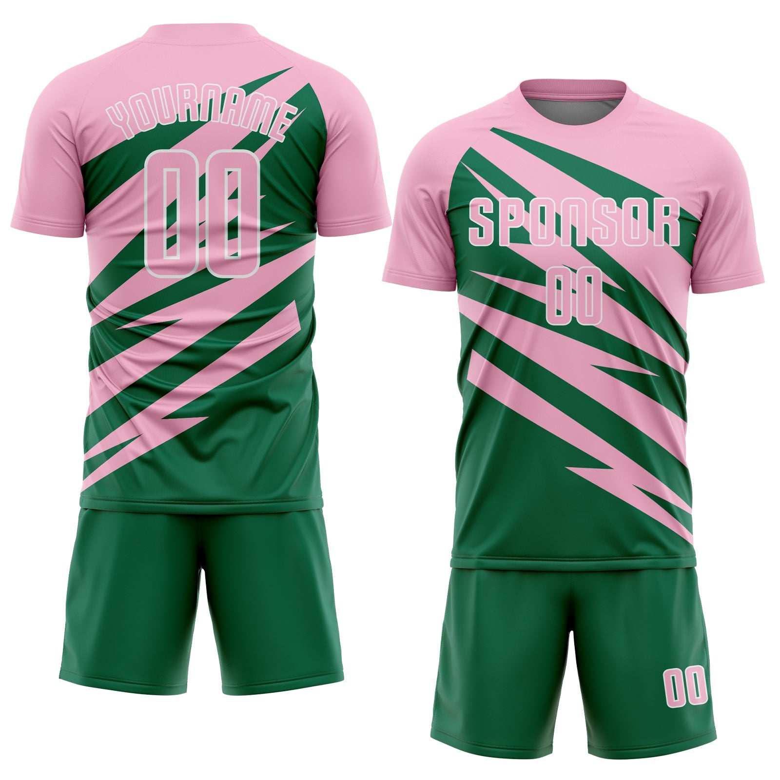 Custom Light Pink Kelly Green-White Abstract Line Sports Sublimation Soccer Uniform Jersey view 2