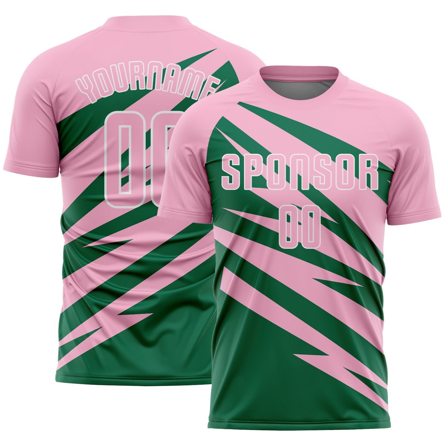 Custom Light Pink Kelly Green-White Abstract Line Sports Sublimation Soccer Uniform Jersey - Main View