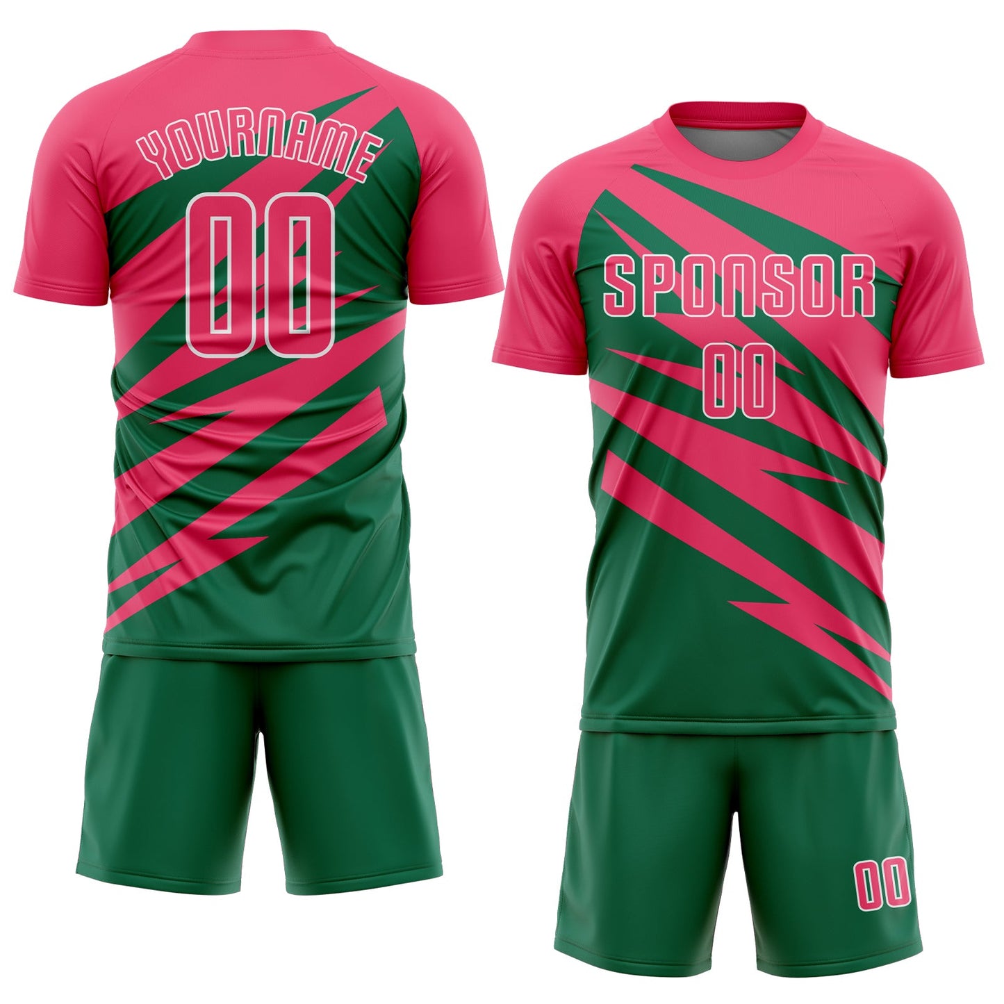 Custom Neon Pink Kelly Green-White Abstract Line Sports Sublimation Soccer Uniform Jersey view 2