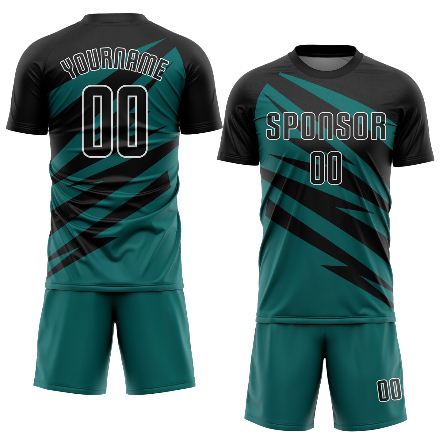 Custom Black Teal-White Abstract Line Sports Sublimation Soccer Uniform Jersey view 2