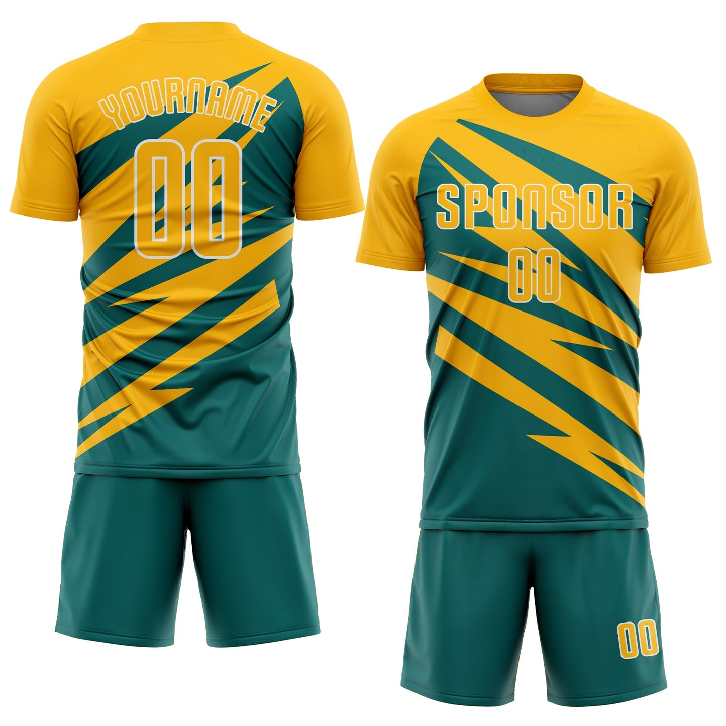 Custom Gold Teal-White Abstract Line Sports Sublimation Soccer Uniform Jersey view 2
