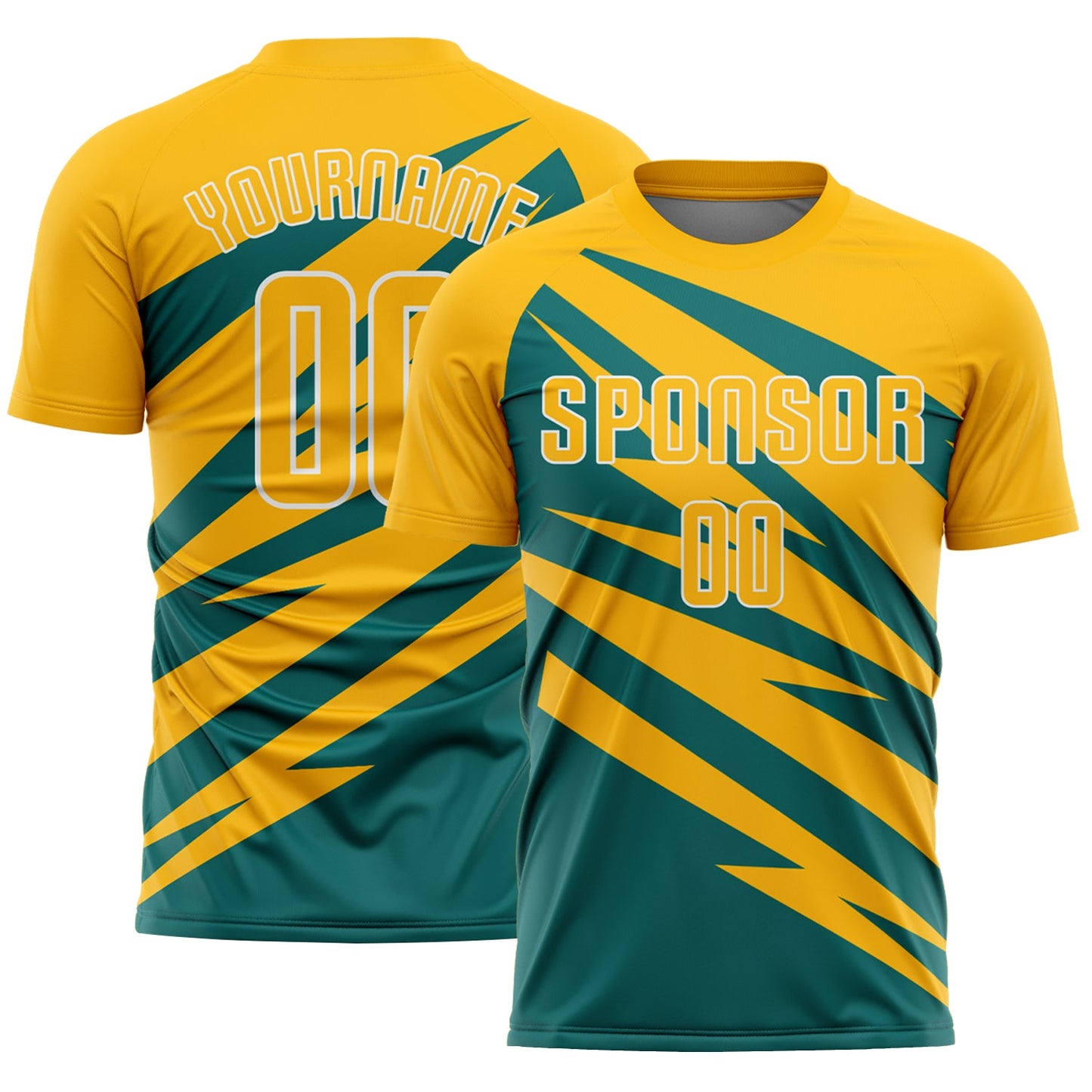 Custom Gold Teal-White Abstract Line Sports Sublimation Soccer Uniform Jersey - Main View