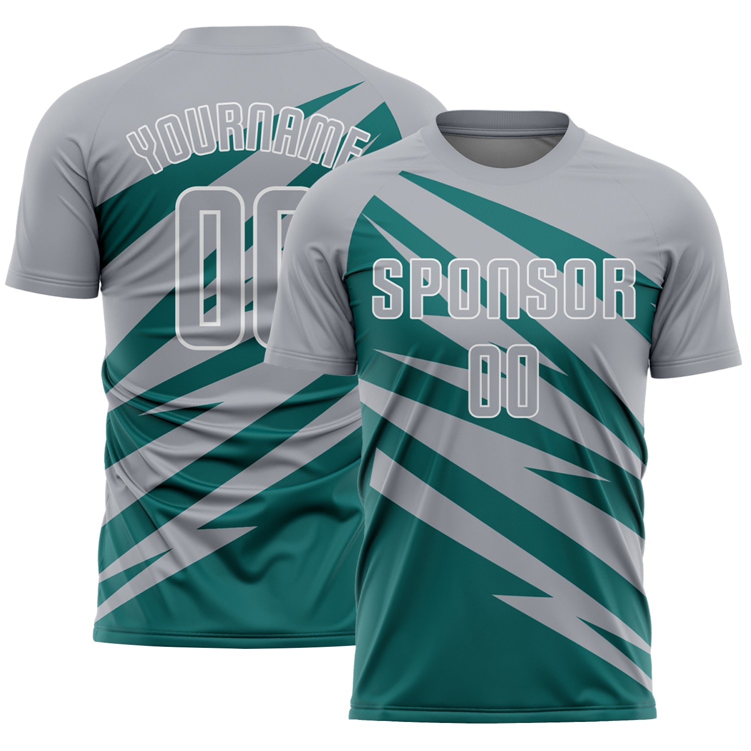 Custom Gray Teal-White Abstract Line Sports Sublimation Soccer Uniform Jersey - Main View