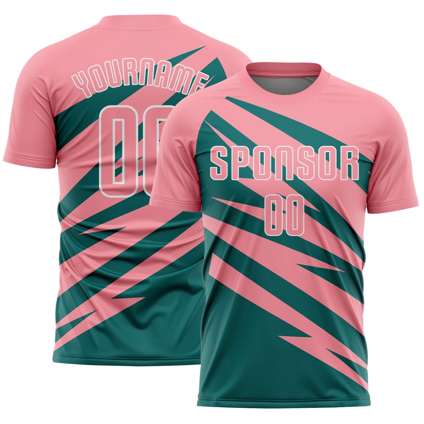 Custom Medium Pink Teal-White Abstract Line Sports Sublimation Soccer Uniform Jersey - Main View