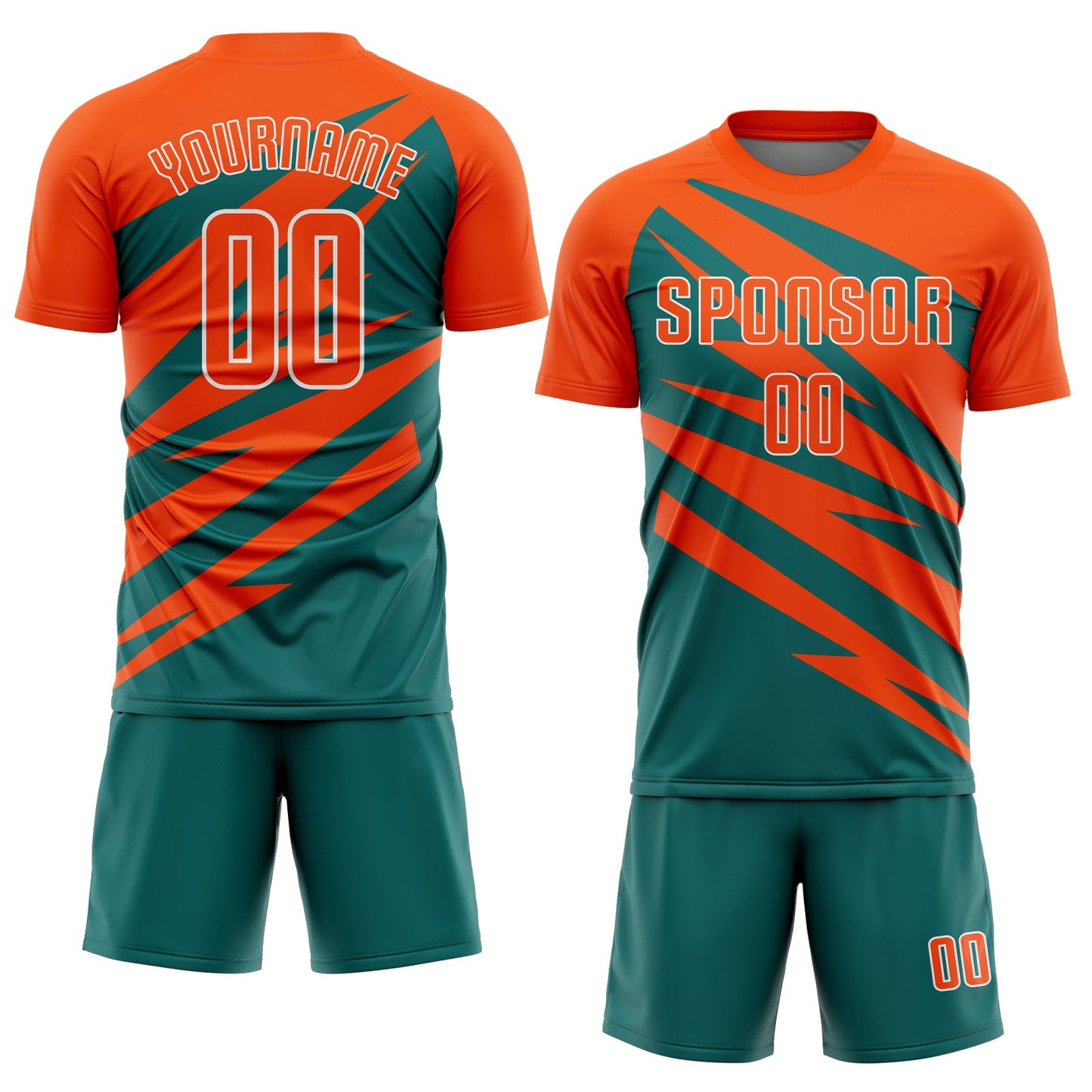 Custom Orange Teal-White Abstract Line Sports Sublimation Soccer Uniform Jersey view 2