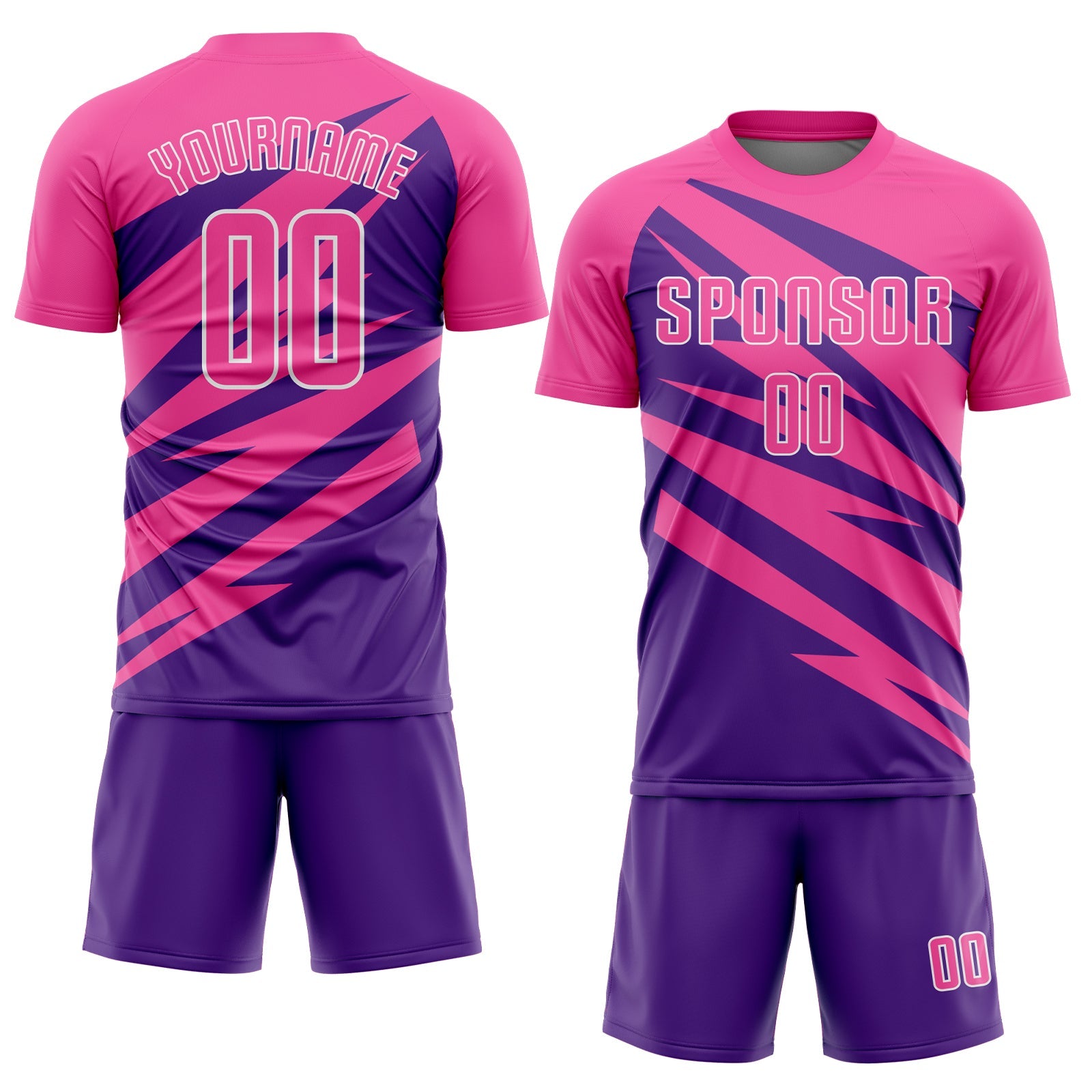 Custom Pink Purple-White Abstract Line Sports Sublimation Soccer Uniform Jersey view 2