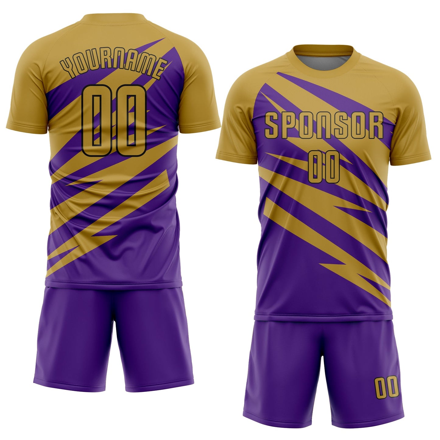 Custom Old Gold Purple-Black Abstract Line Sports Sublimation Soccer Uniform Jersey view 2
