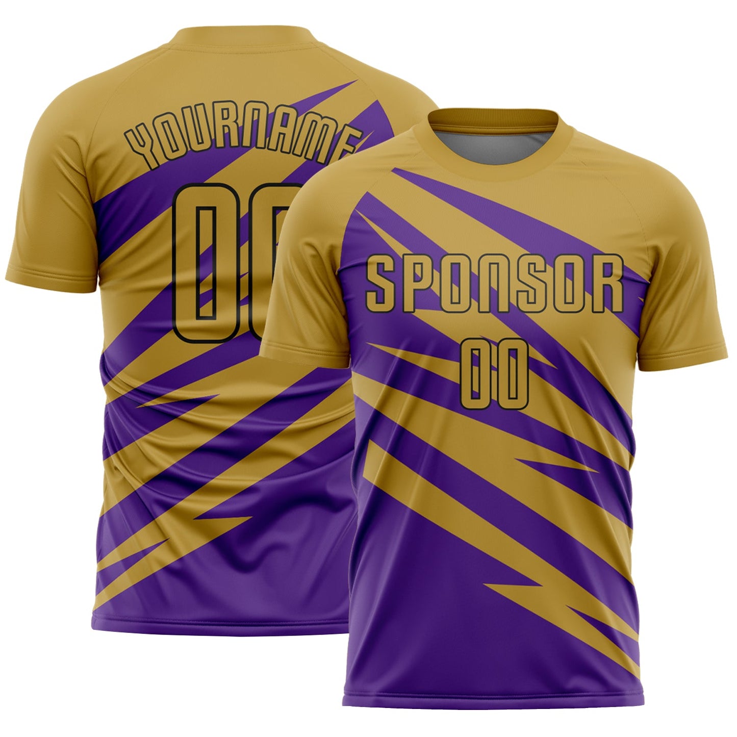 Custom Old Gold Purple-Black Abstract Line Sports Sublimation Soccer Uniform Jersey - Main View