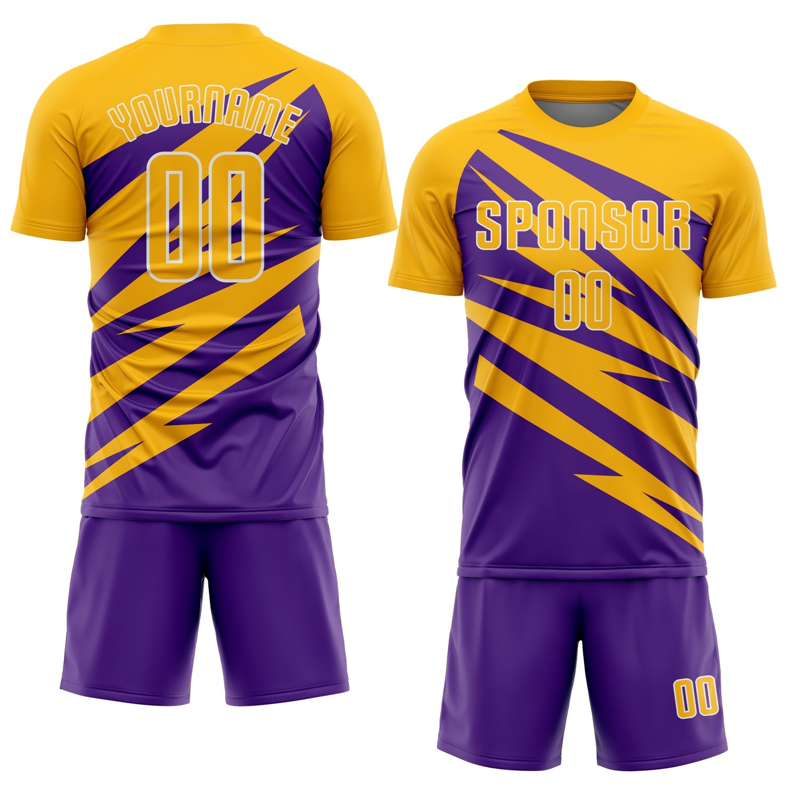 Custom Gold Purple-White Abstract Line Sports Sublimation Soccer Uniform Jersey view 2