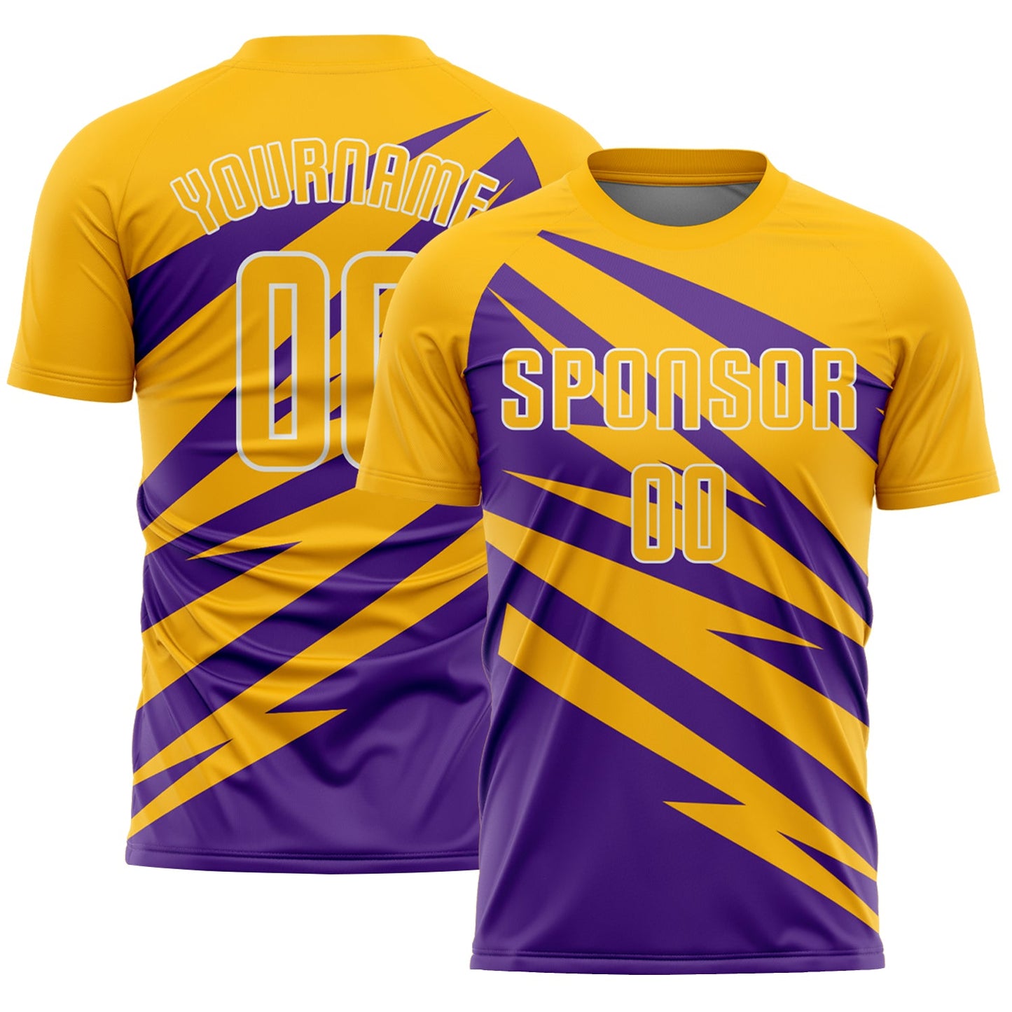 Custom Gold Purple-White Abstract Line Sports Sublimation Soccer Uniform Jersey - Main View