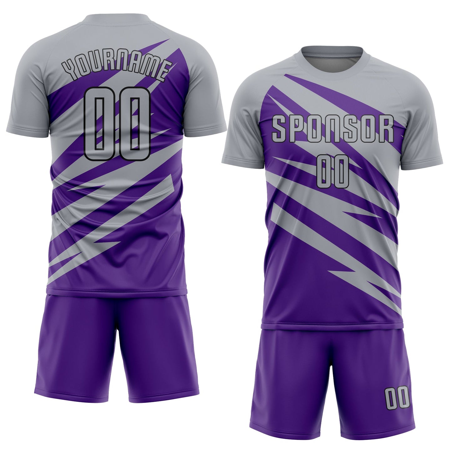 Custom Gray Purple-Black Abstract Line Sports Sublimation Soccer Uniform Jersey view 2
