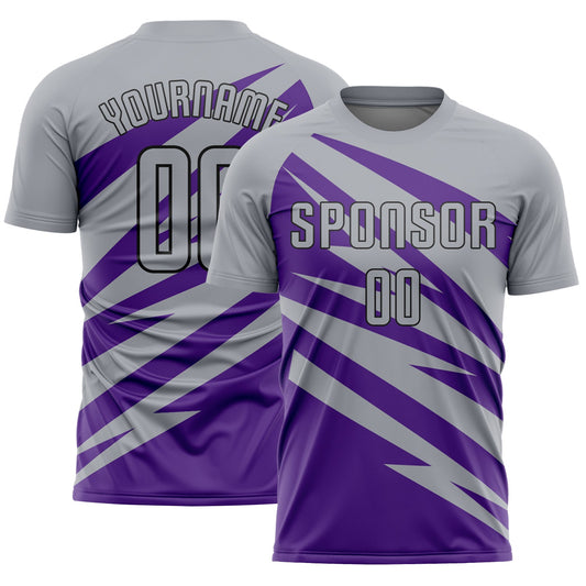 Custom Gray Purple-Black Abstract Line Sports Sublimation Soccer Uniform Jersey - Main View