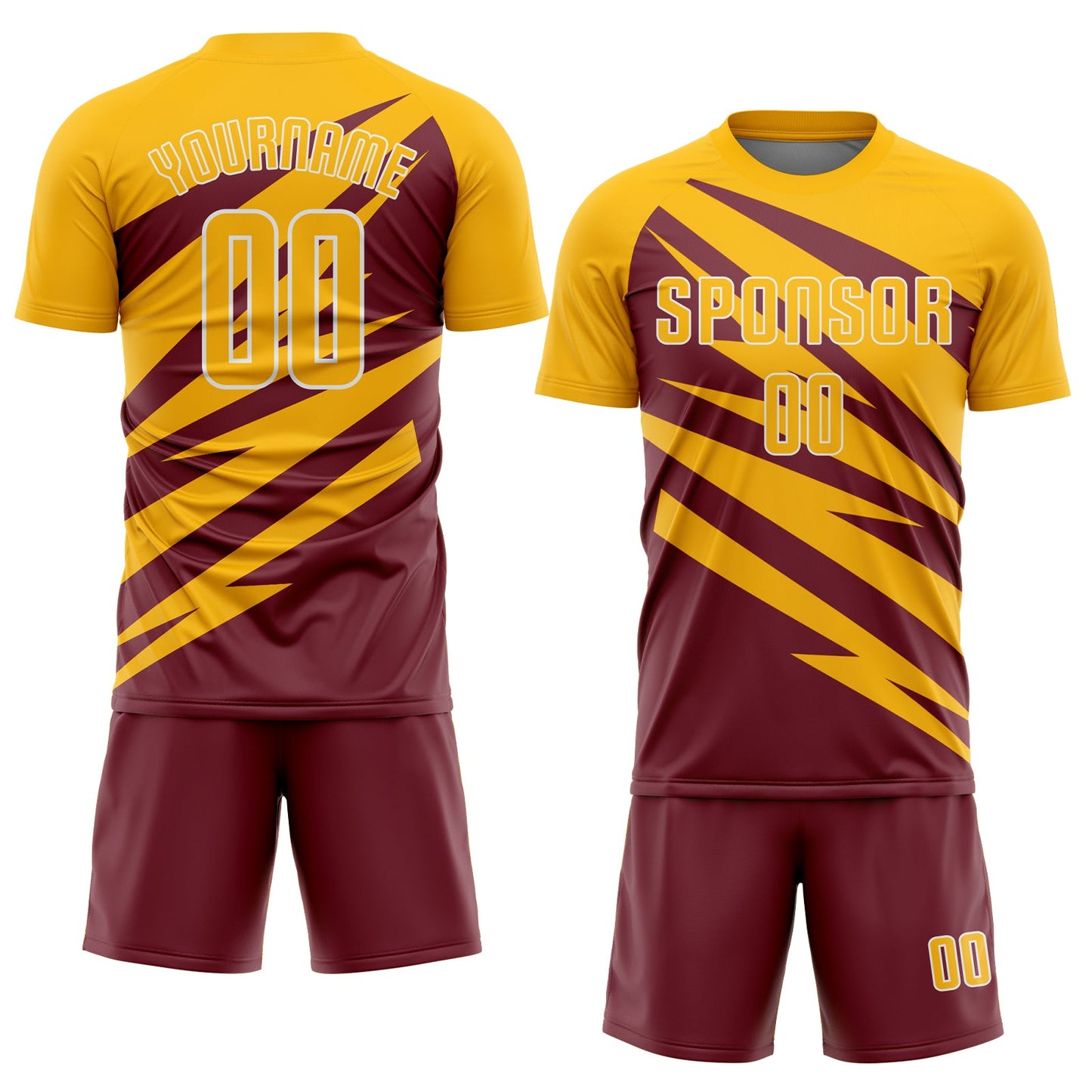 Custom Gold Burgundy-White Abstract Line Sports Sublimation Soccer Uniform Jersey view 2