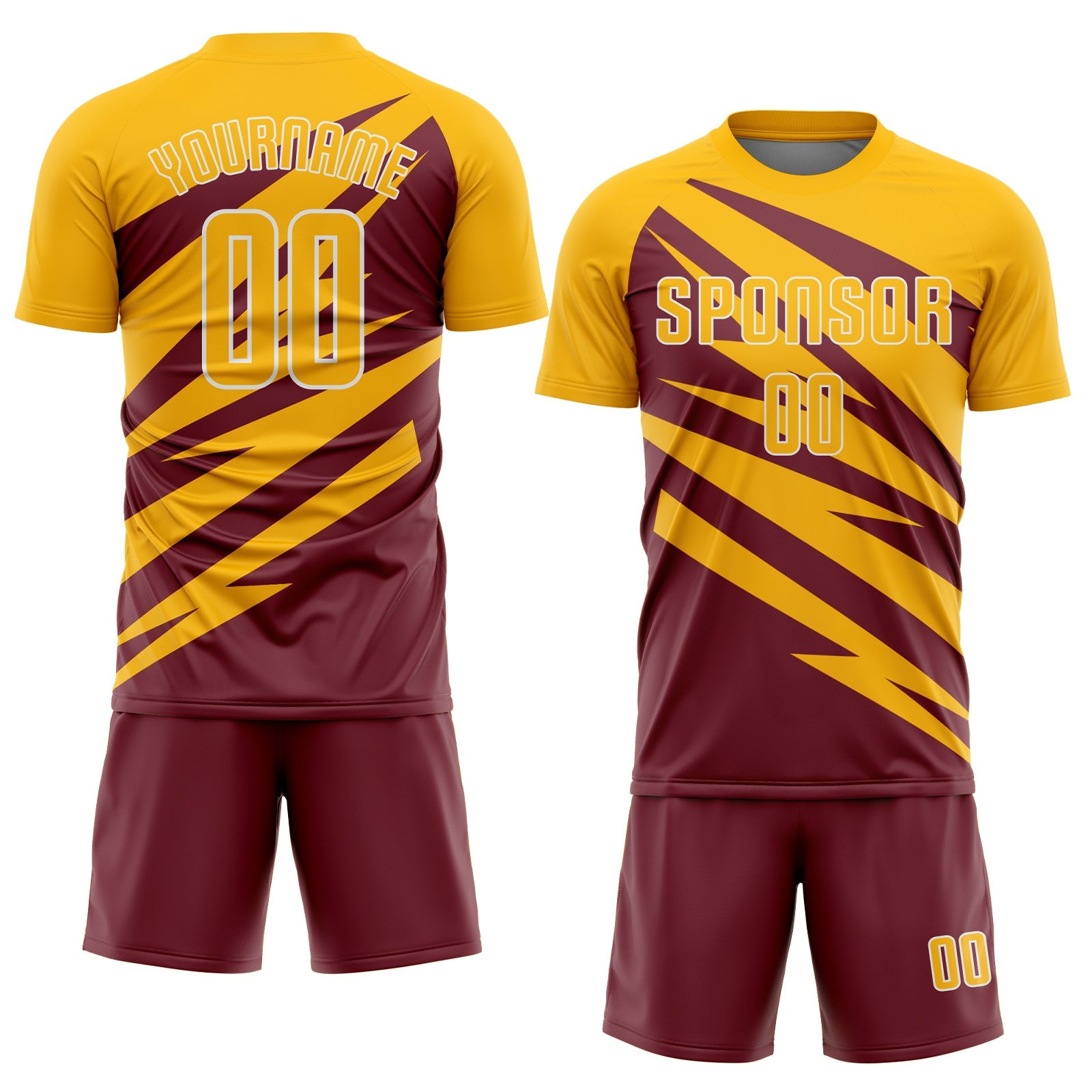 Custom Gold Burgundy-White Abstract Line Sports Sublimation Soccer Uniform Jersey view 2