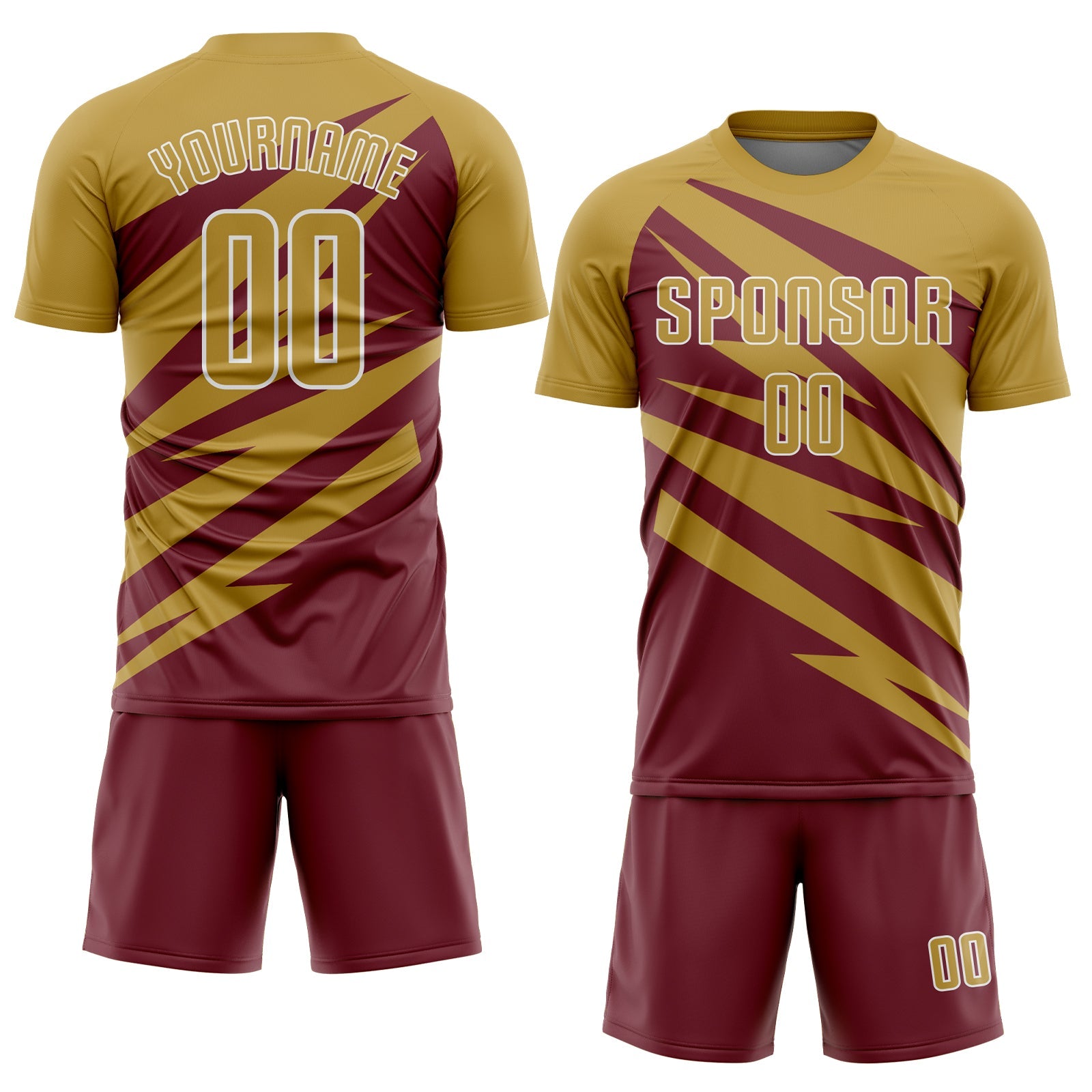 Custom Old Gold Burgundy-White Abstract Line Sports Sublimation Soccer Uniform Jersey view 2
