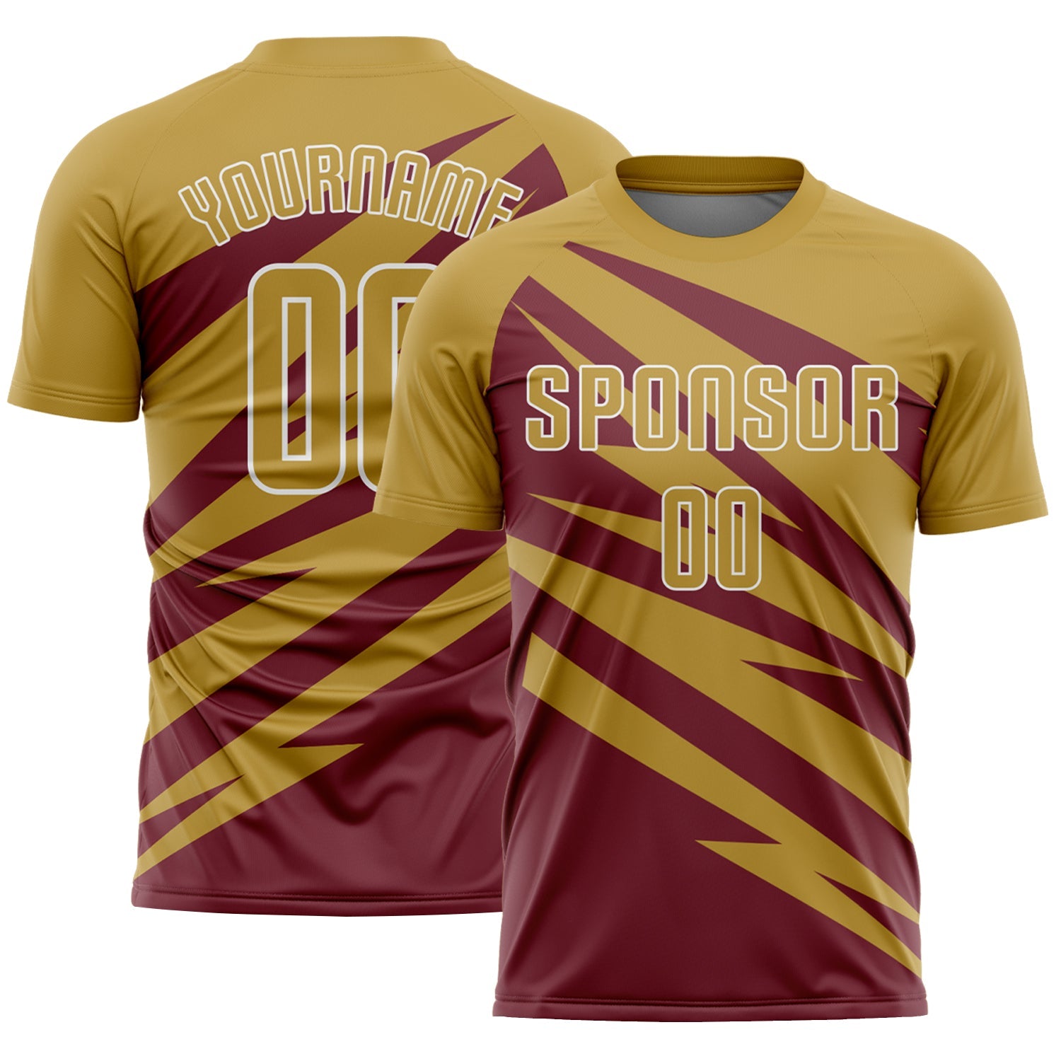 Custom Old Gold Burgundy-White Abstract Line Sports Sublimation Soccer Uniform Jersey - Main View