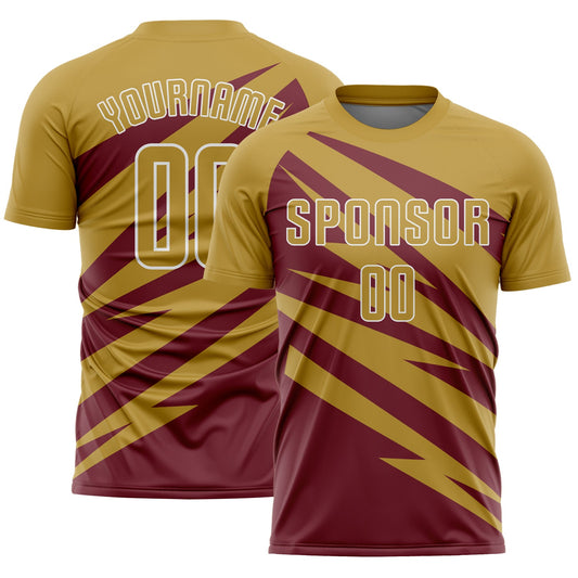 Custom Old Gold Burgundy-White Abstract Line Sports Sublimation Soccer Uniform Jersey - Main View