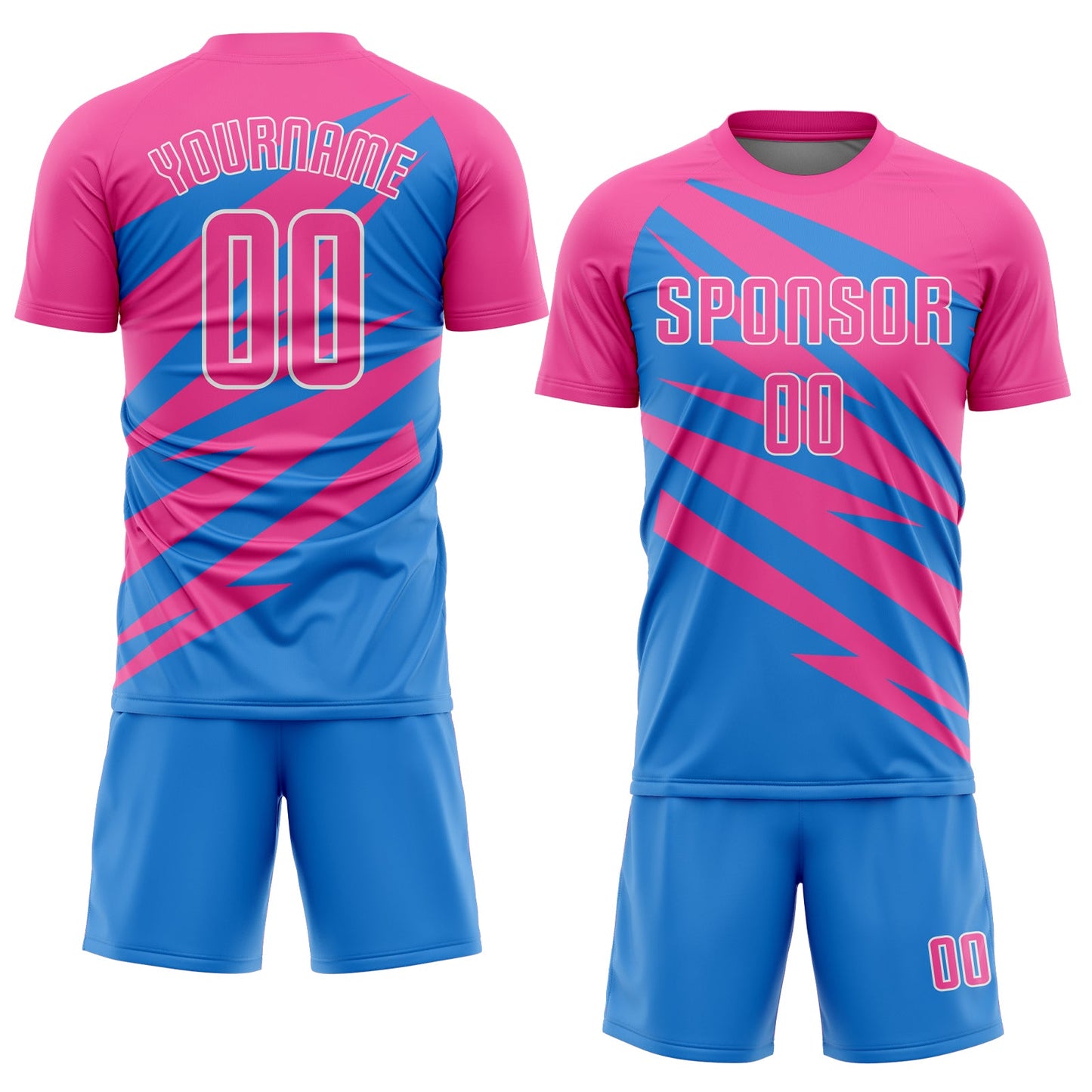Custom Pink Powder Blue-White Abstract Line Sports Sublimation Soccer Uniform Jersey view 2