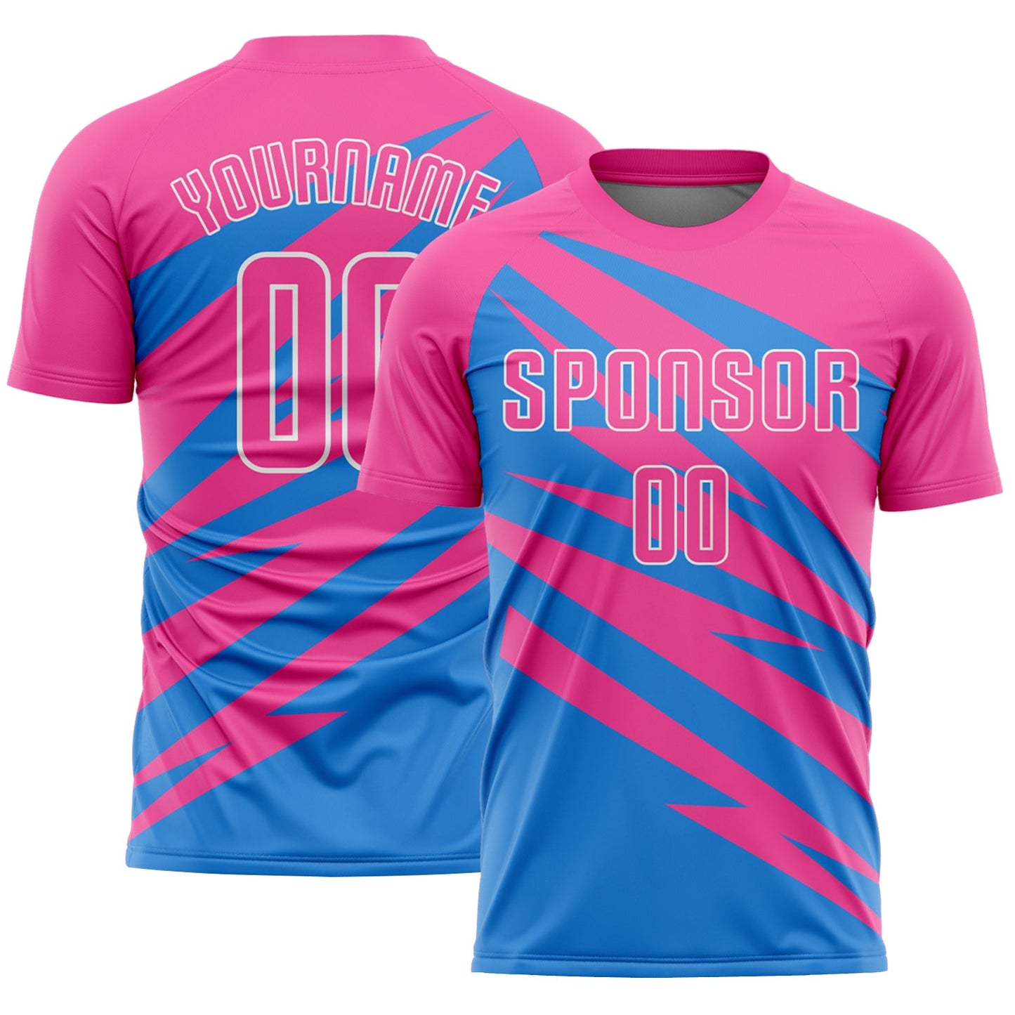 Custom Pink Powder Blue-White Abstract Line Sports Sublimation Soccer Uniform Jersey - Main View