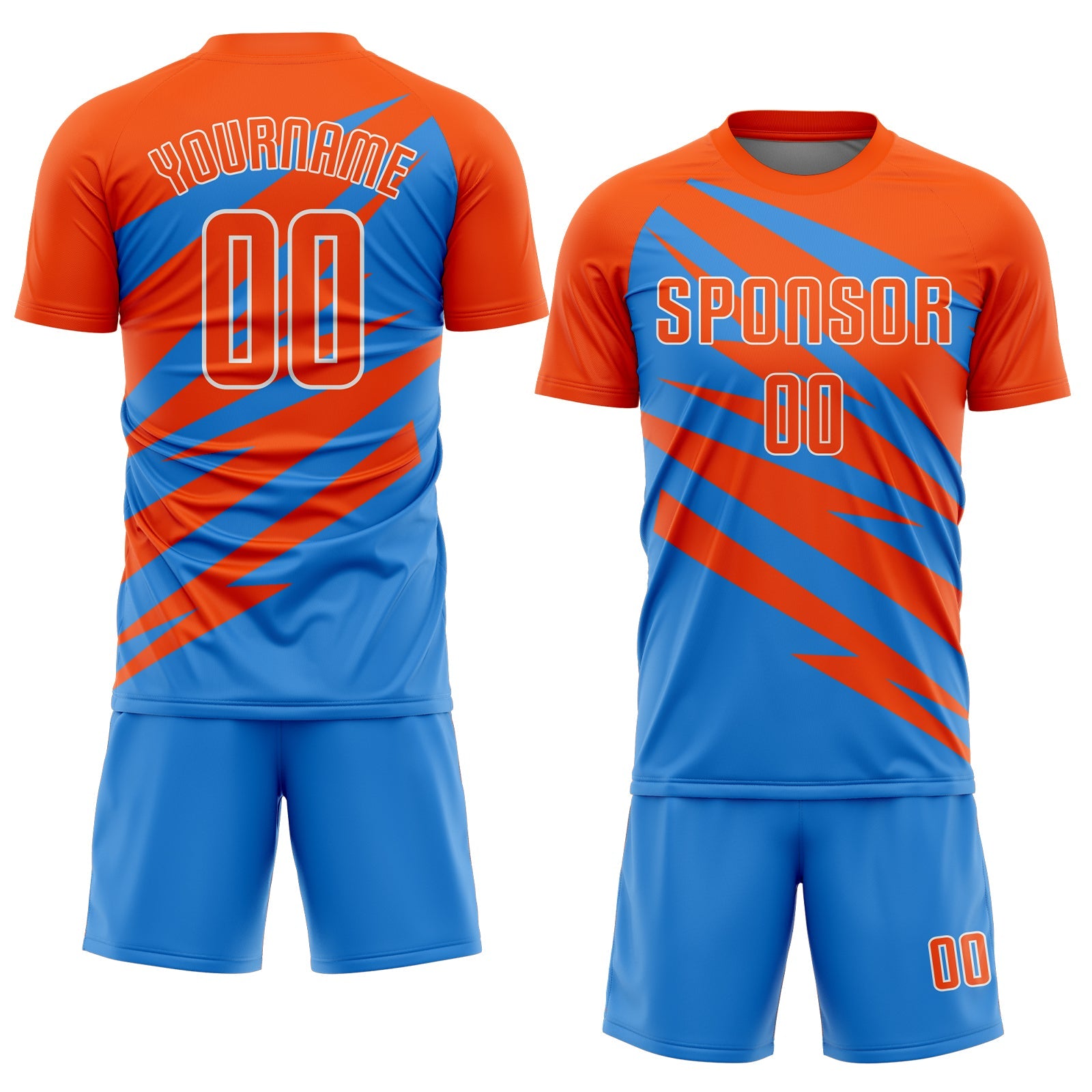 Custom Orange Powder Blue-White Abstract Line Sports Sublimation Soccer Uniform Jersey view 2