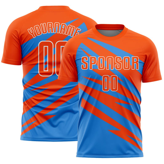 Custom Orange Powder Blue-White Abstract Line Sports Sublimation Soccer Uniform Jersey - Main View