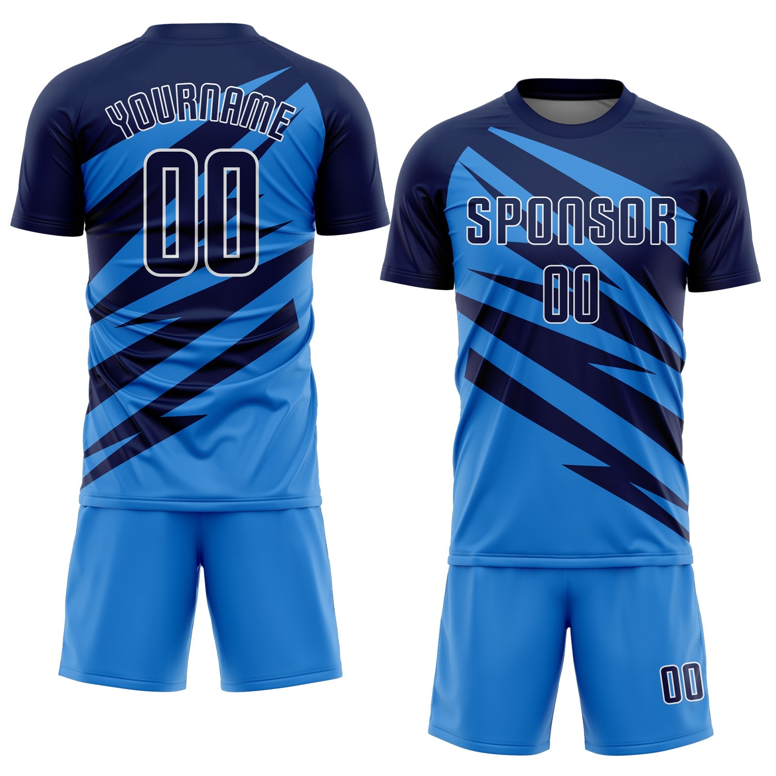 Custom Navy Powder Blue-White Abstract Line Sports Sublimation Soccer Uniform Jersey view 2